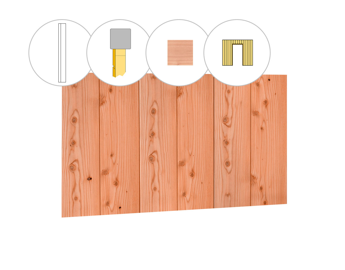 Halfhouts rabat douglas enkelzijdige wand C, t.b.v. enkele deur, 278,5 x 224 cm, onbehandeld.