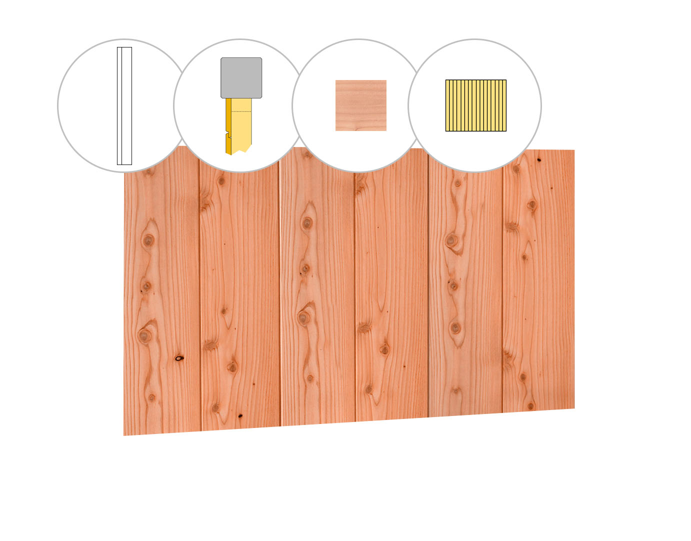 Halfhouts rabat douglas enkelzijdige wand D, 328,5 x 224 cm, onbehandeld.