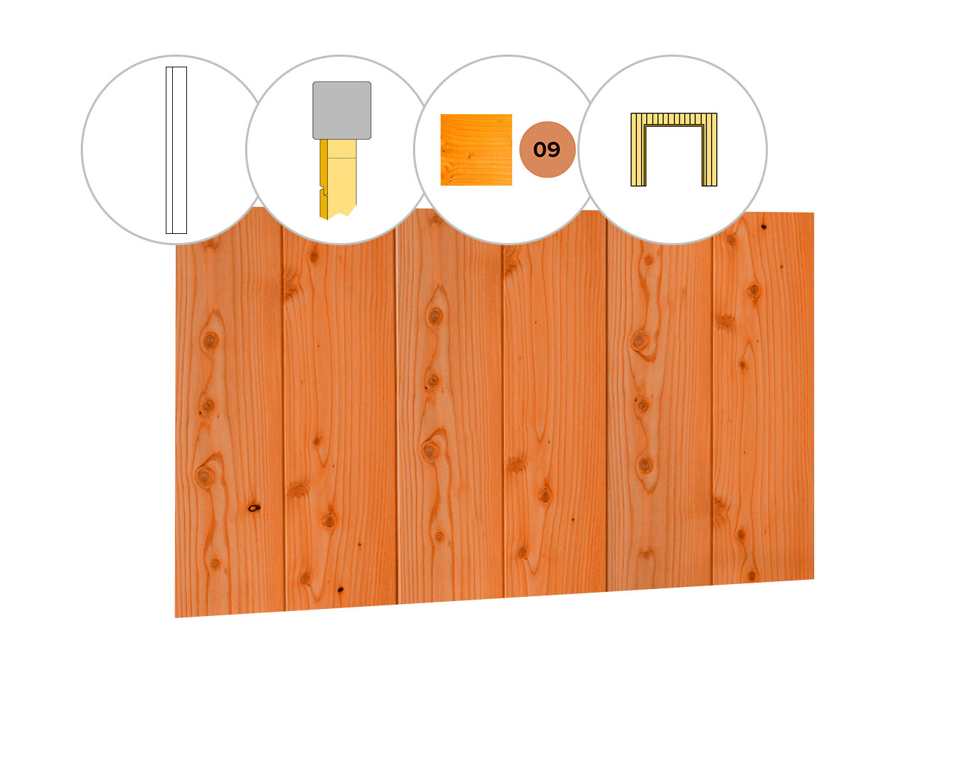 Halfhouts rabat douglas enkelzijdige wand D, t.b.v. dubbele deur, 328,5 x 224 cm, transparant gespoten.