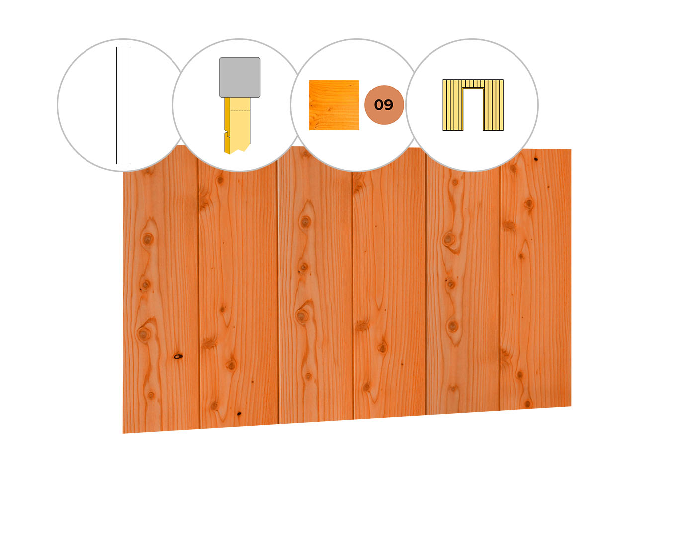 Halfhouts rabat douglas enkelzijdige wand D, t.b.v. enkele deur, 328,5 x 224 cm, transparant gespoten.