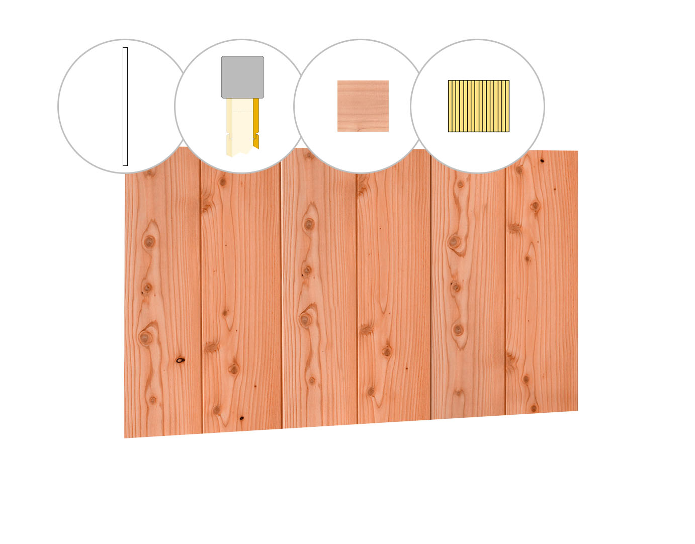 Halfhouts rabat plankenset douglas bij achterwand D, 328,5 x 125 cm, onbehandeld.