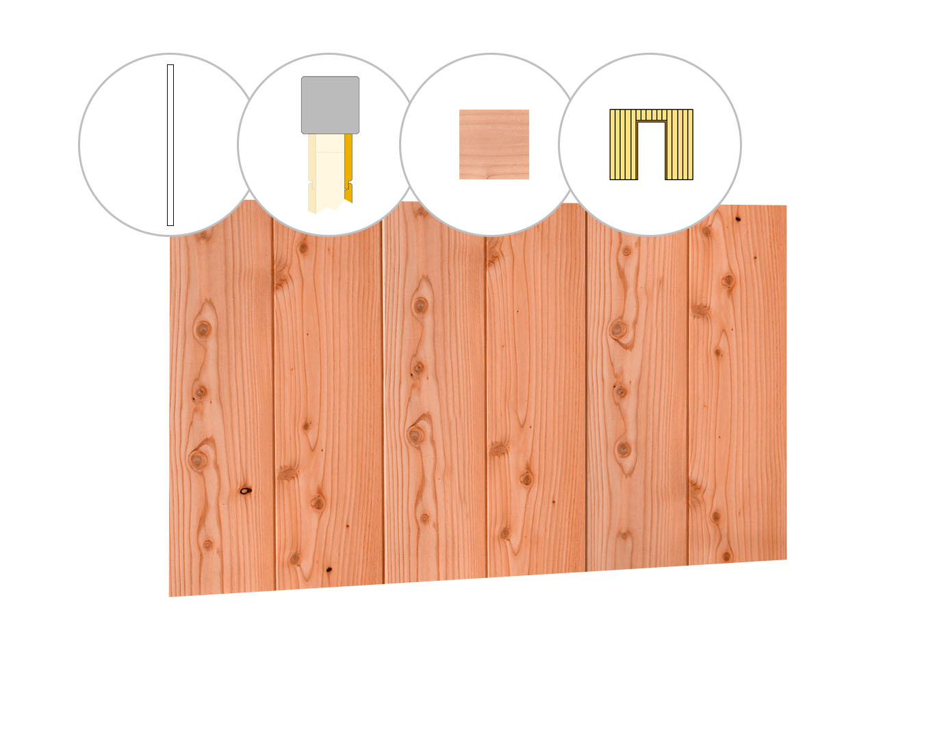 Halfhouts rabat plankenset douglas bij voorwand C, t.b.v. enkele deur, 278,5 x 285 cm, onbehandeld.