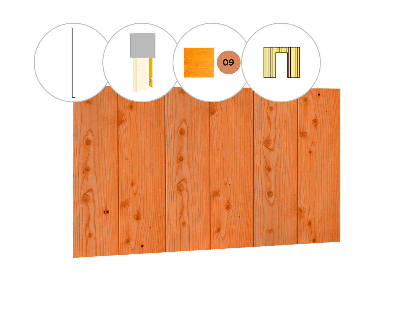 Halfhouts rabat plankenset douglas bij wand B, t.b.v. enkele deur, 228,5 x 224 cm, transparant gespoten.