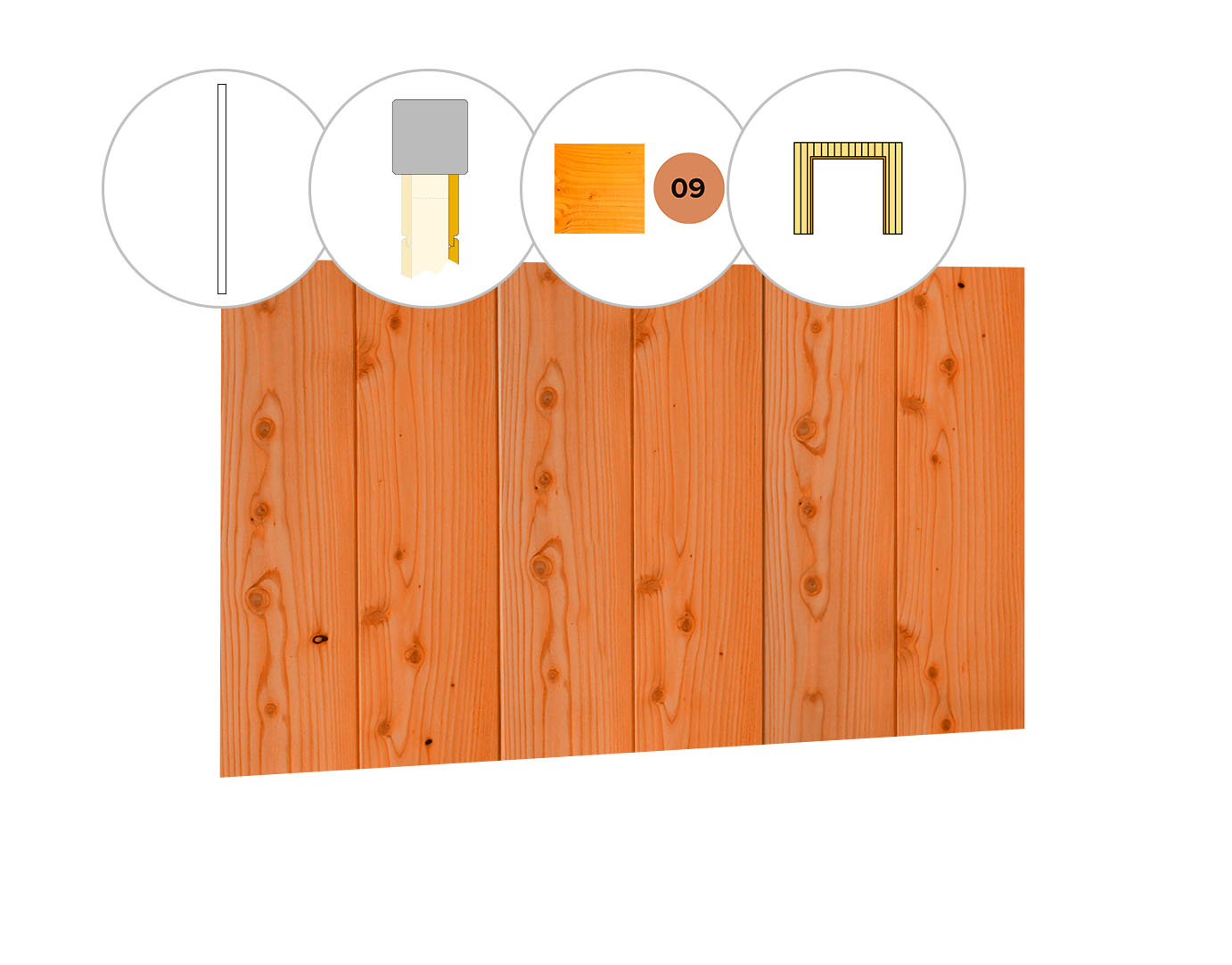 Halfhouts rabat plankenset douglas bij wand C, t.b.v. dubbele deur, 278,5 x 224 cm, transparant gespoten.