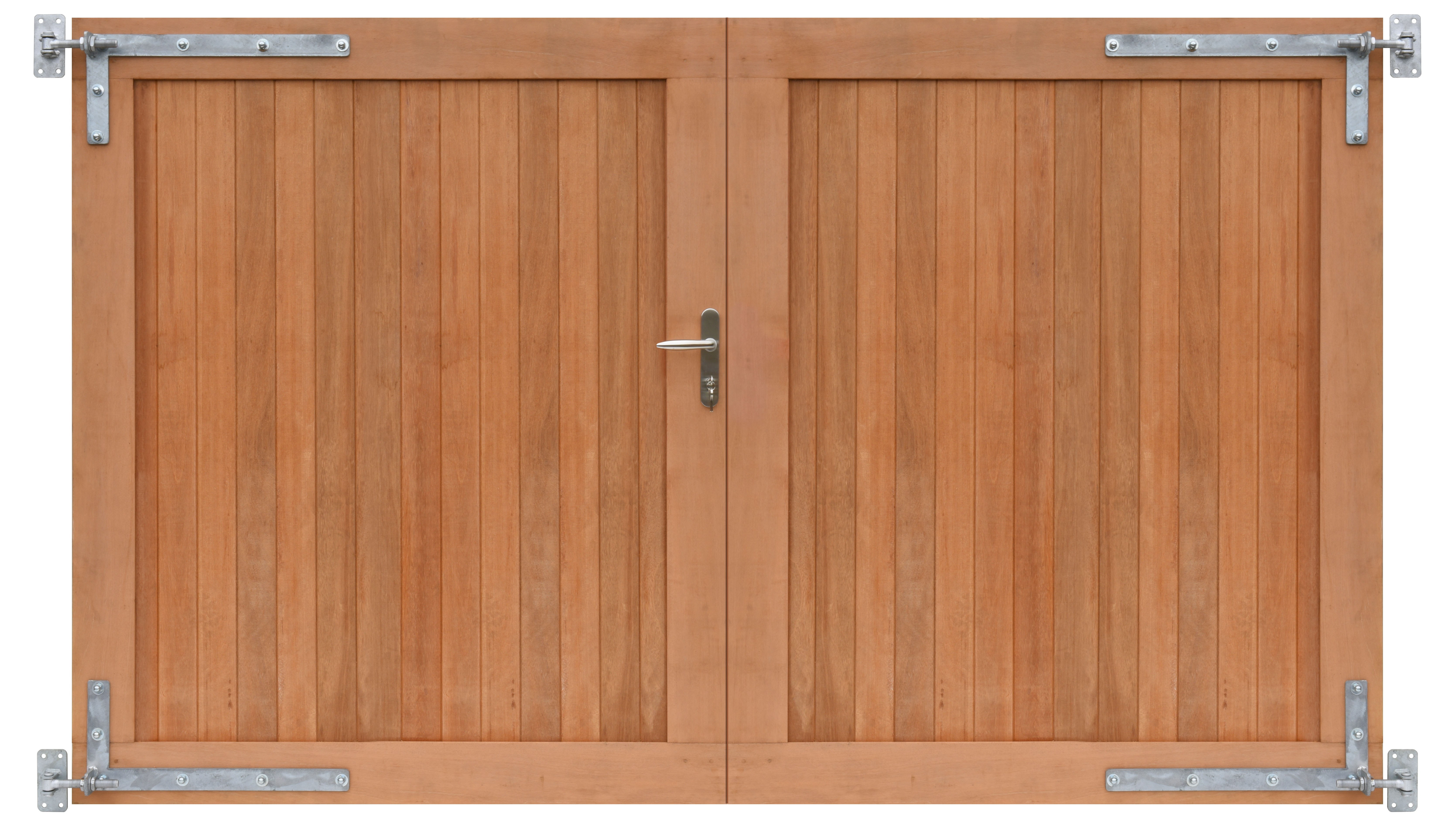 Hardhouten dubbele toegangspoort, verticaal, 300 x 180 cm. Incl. beslag.