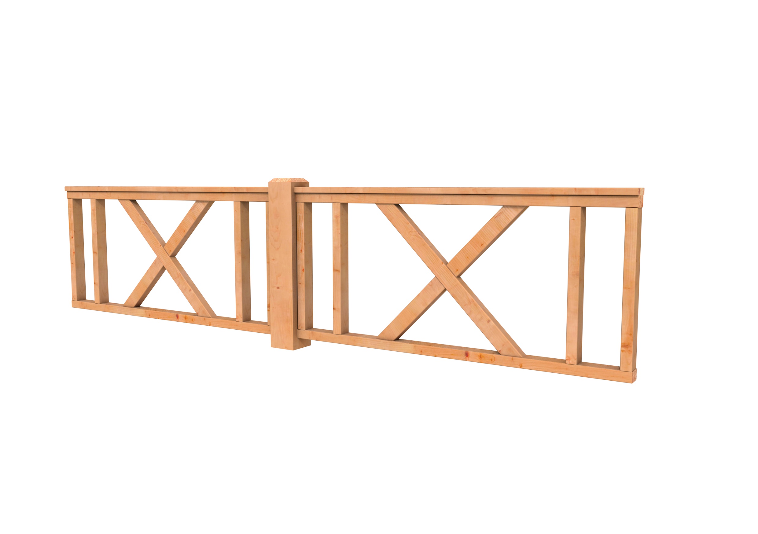 Hekwerk met kruis douglas type D, 328,5 x 73 cm, onbehandeld.