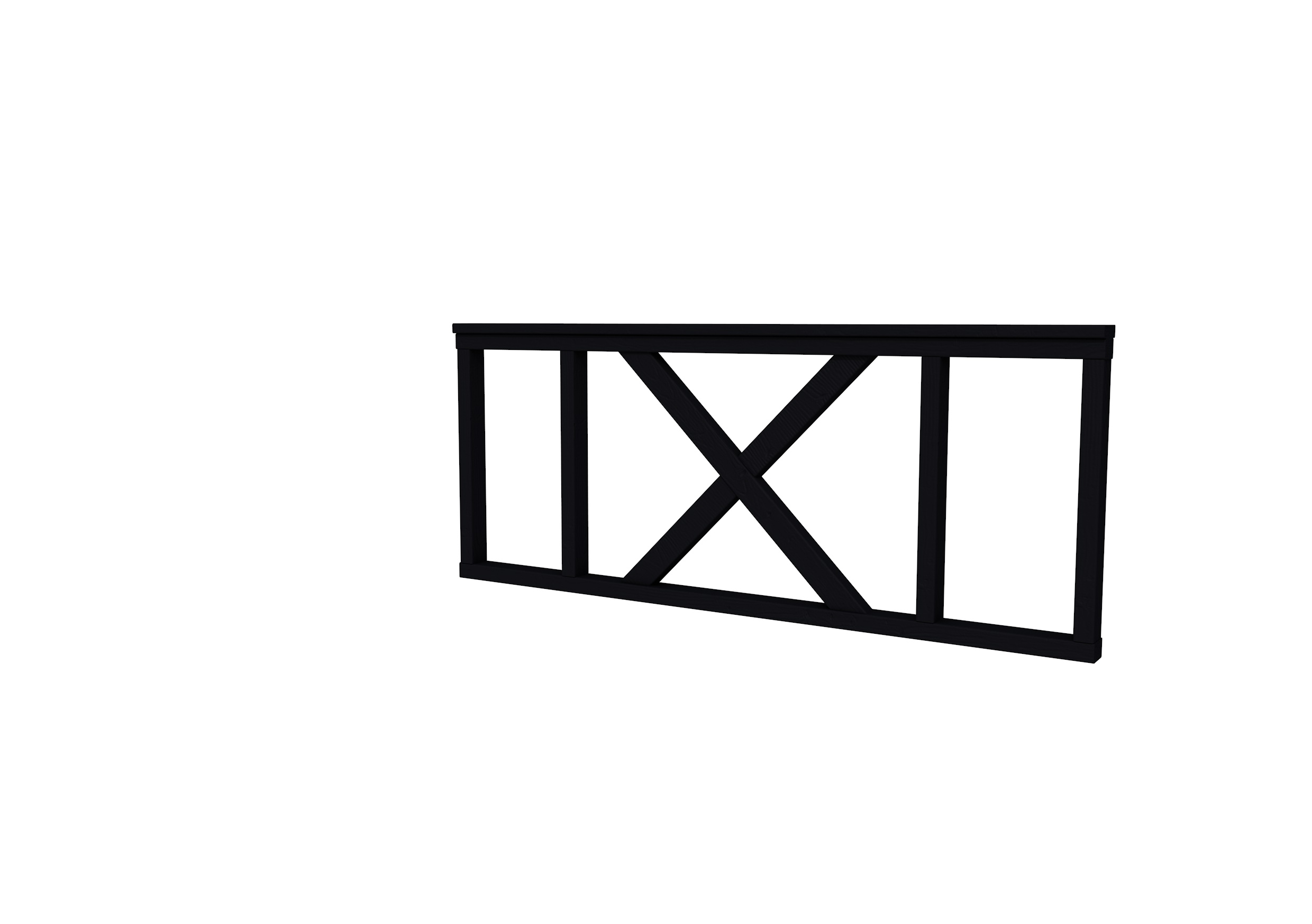 Hekwerk met kruis vuren type A, 178,5 x 73 cm, zwart gespoten.