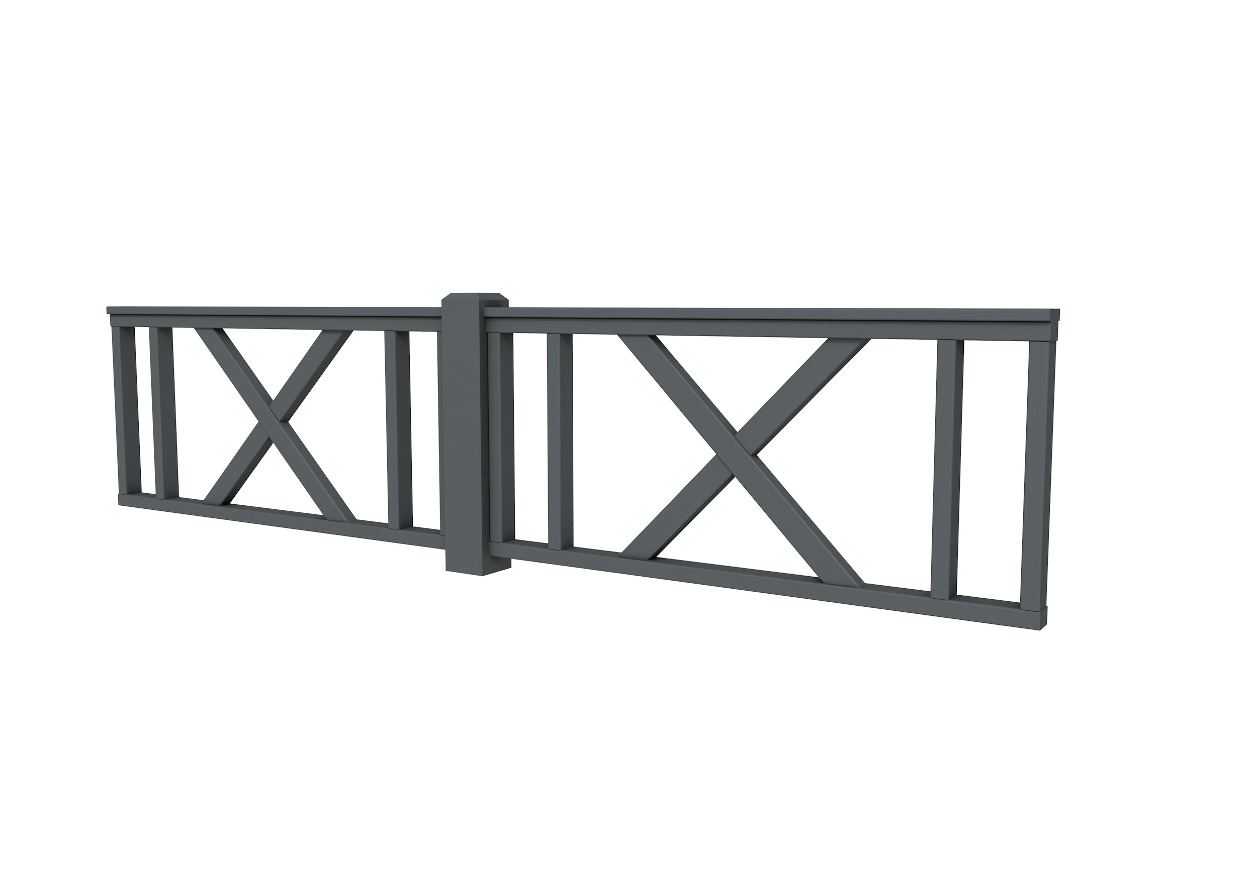 Hekwerk met kruis vuren type D, 328,5 x 73 cm, antraciet gespoten.