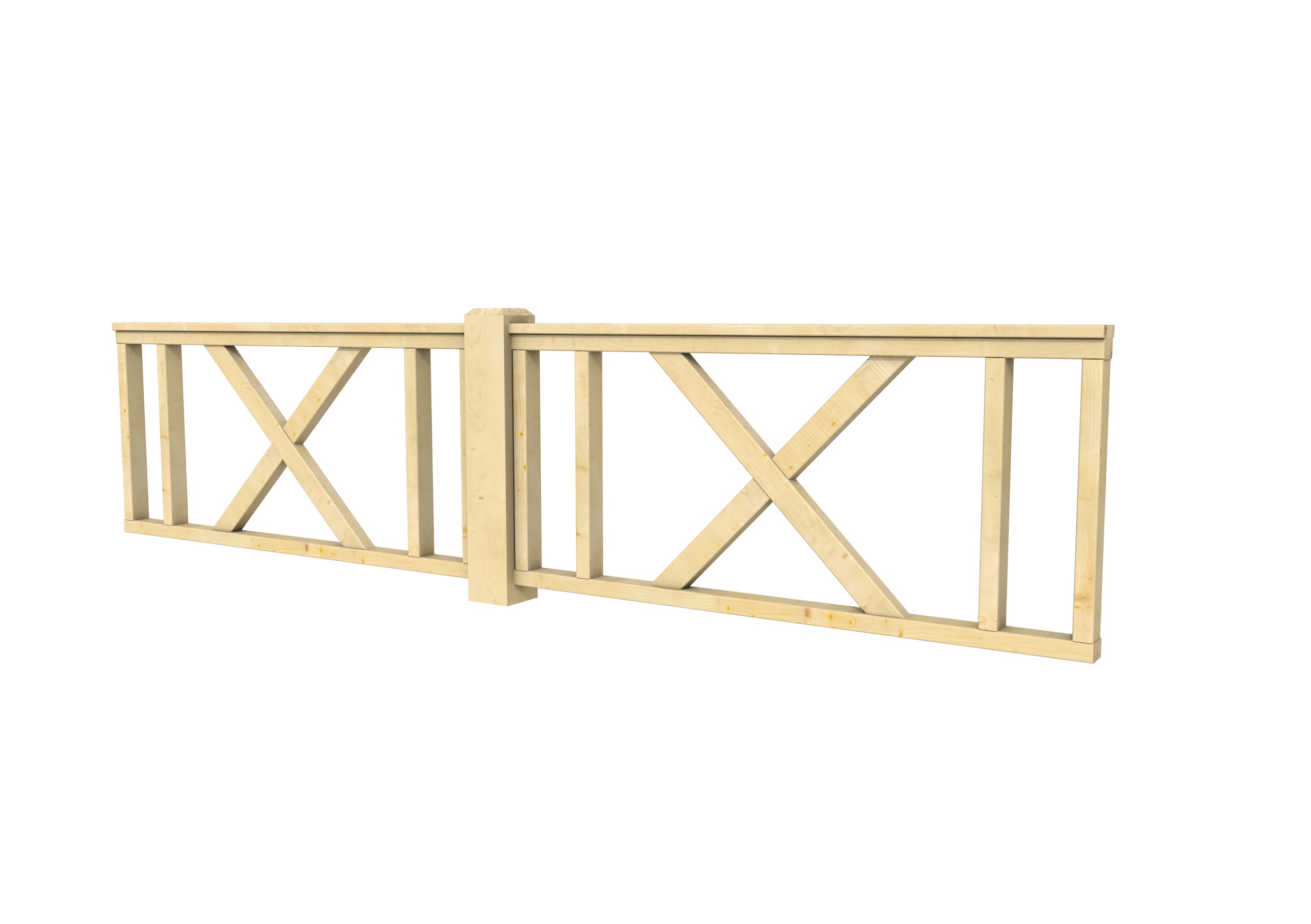 Hekwerk met kruis vuren type D, 328,5 x 73 cm, onbehandeld.