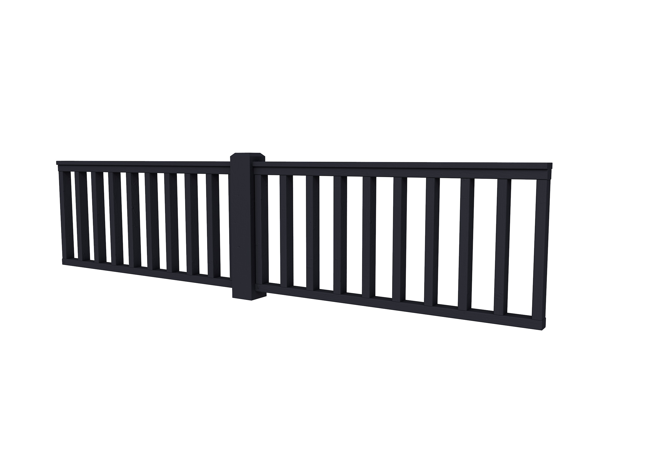 Hekwerk recht vuren type D, 328,5 x 73 cm, zwart gespoten.