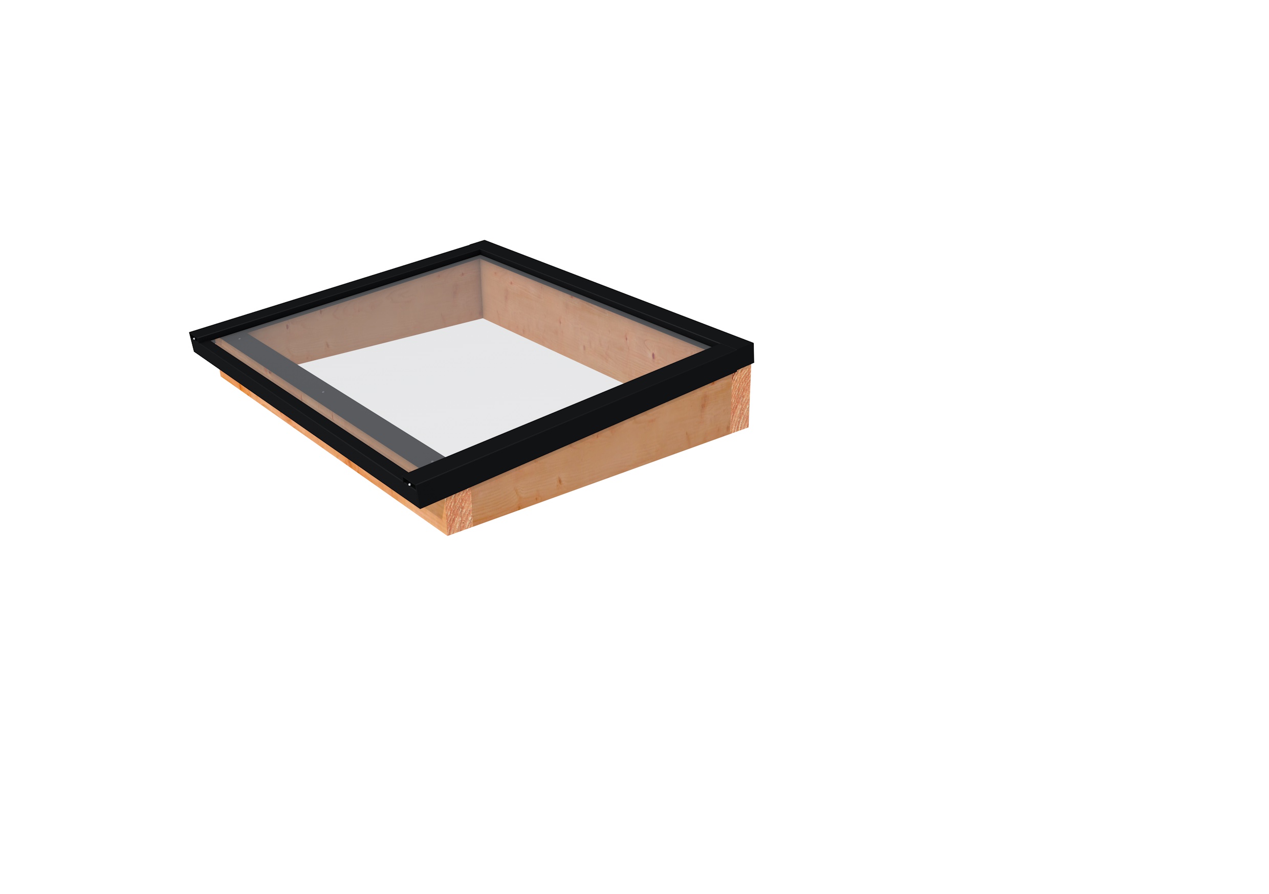 Lichtstraat maat 130 x 100 cm, zwart gecoat aluminium raamwerk, basis in douglashout, onbehandeld.