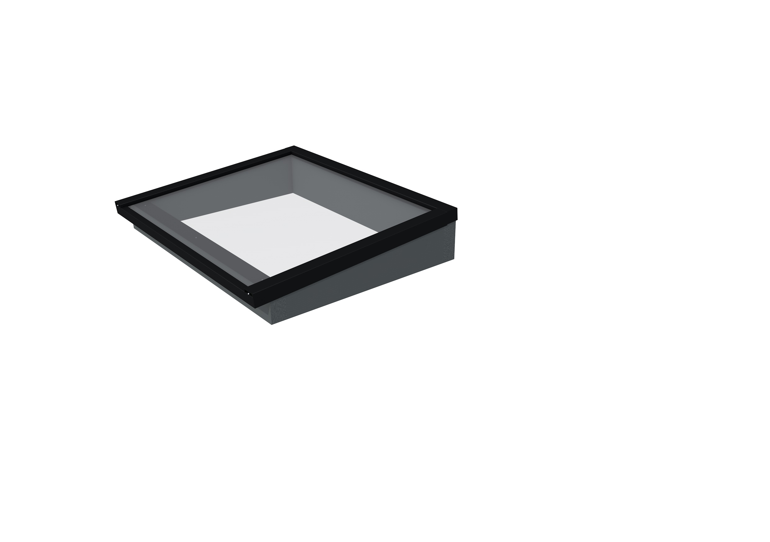 Lichtstraat maat 130 x 100 cm, zwart gecoat aluminium raamwerk, basis in vurenhout, antraciet gespoten.