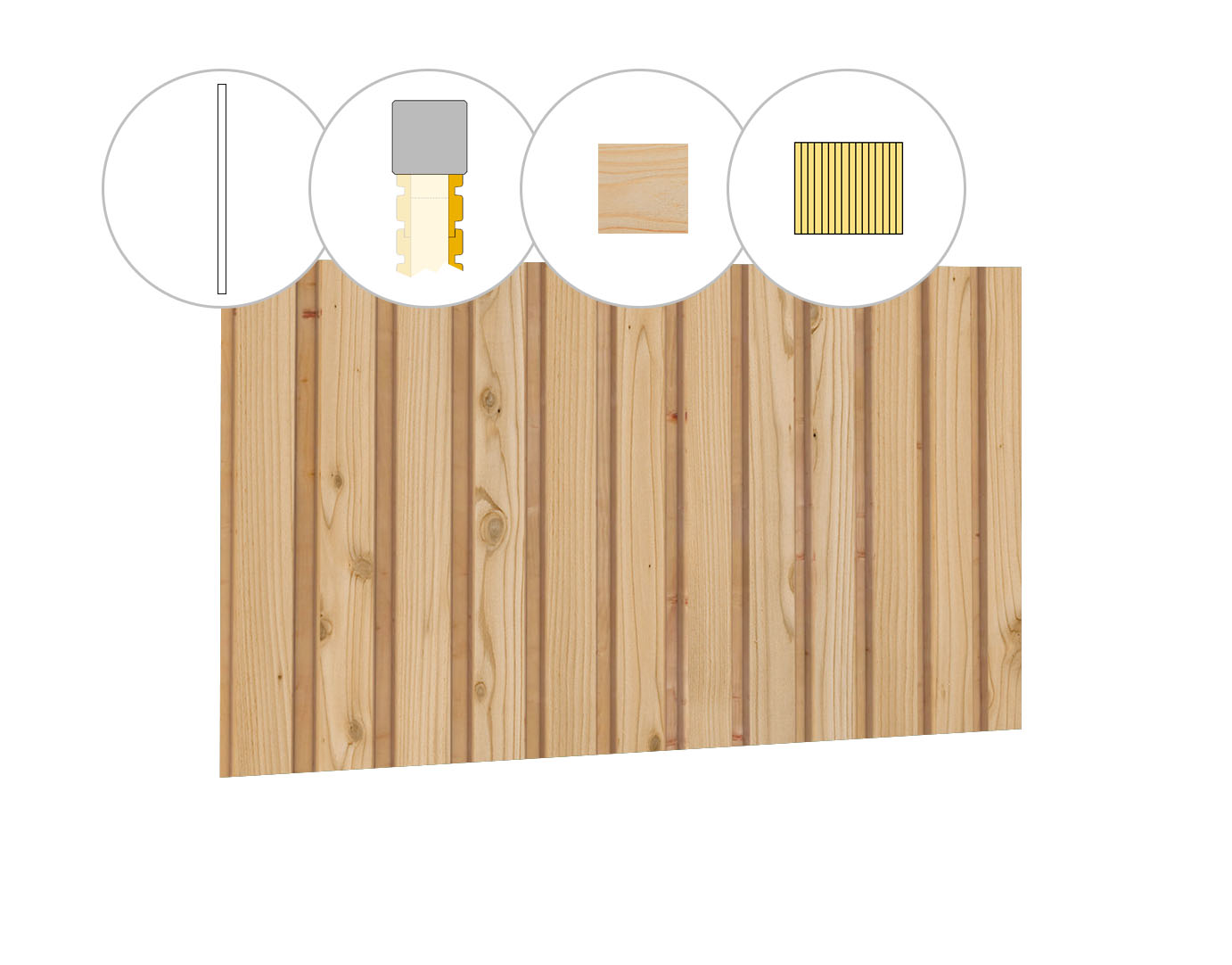 Rhombusprofiel plankenset vuren bij achterwand C, 278,5 x 125 cm, onbehandeld.