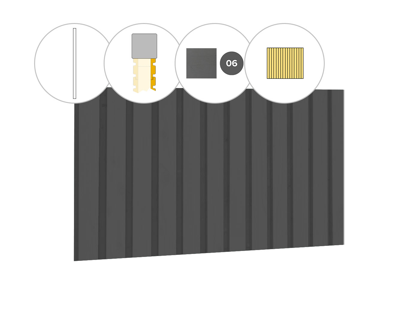 Rhombusprofiel plankenset vuren bij achterwand D, 328,5 x 186 cm, antraciet gespoten.