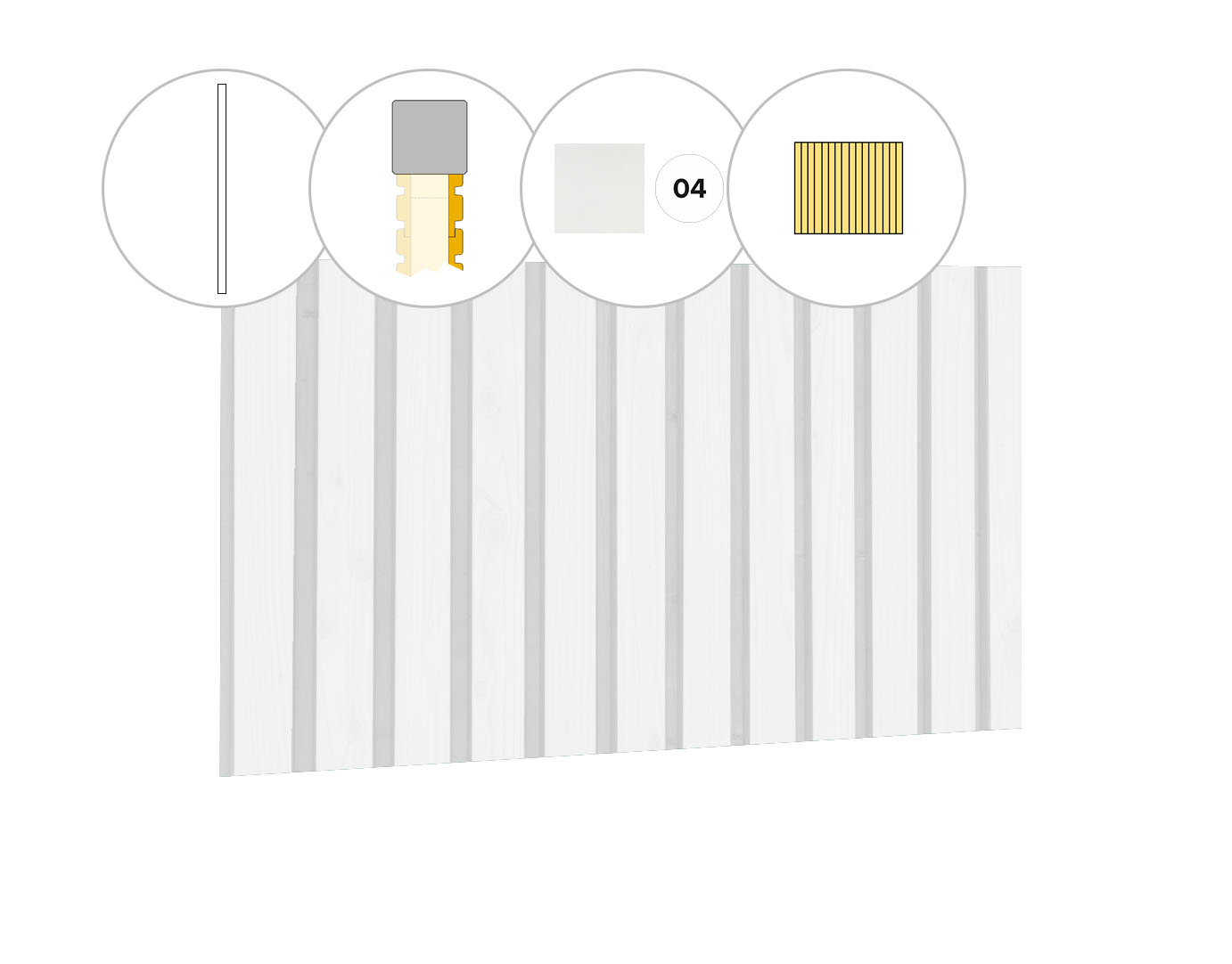 Rhombusprofiel plankenset vuren bij linker zijwand AA, breedte 128,5 cm, wit gespoten.