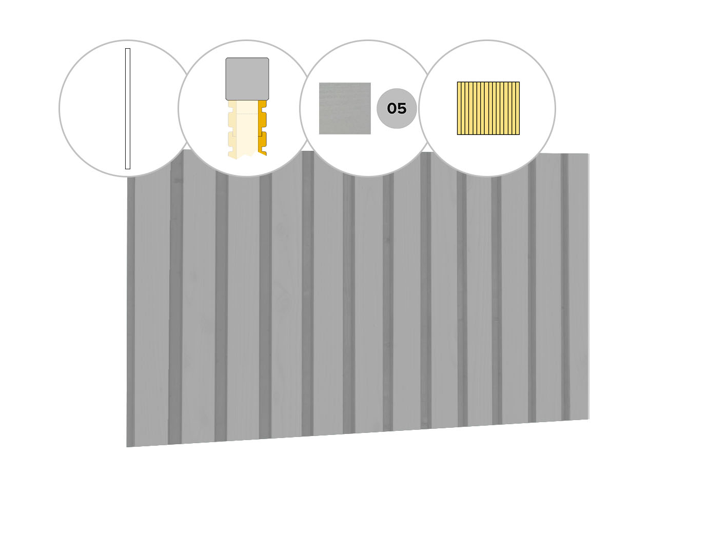 Rhombusprofiel plankenset vuren bij voorwand B, 228,5 x 285 cm, lichtgrijs gespoten.