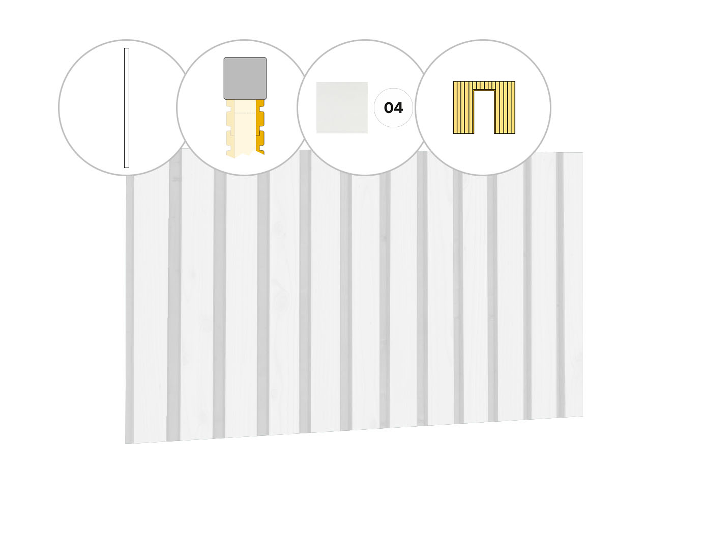 Rhombusprofiel plankenset vuren bij wand A, t.b.v. enkele deur, 178,5 x 224 cm, wit gespoten.