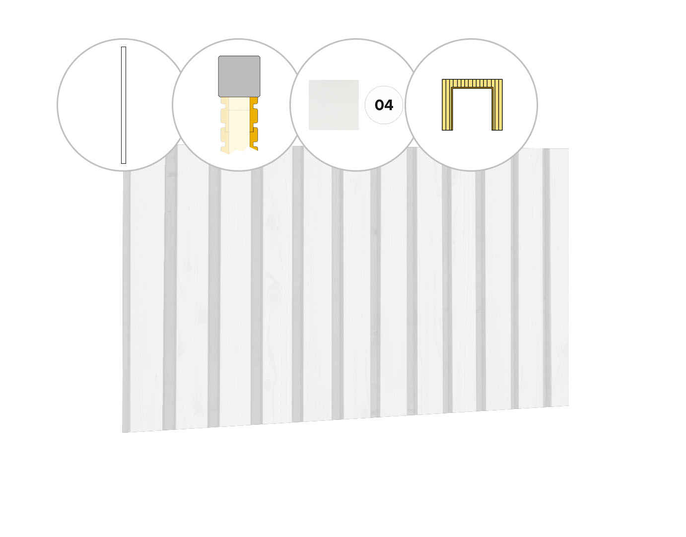 Rhombusprofiel plankenset vuren bij wand C, t.b.v. dubbele deur, 278,5 x 224 cm, wit gespoten.