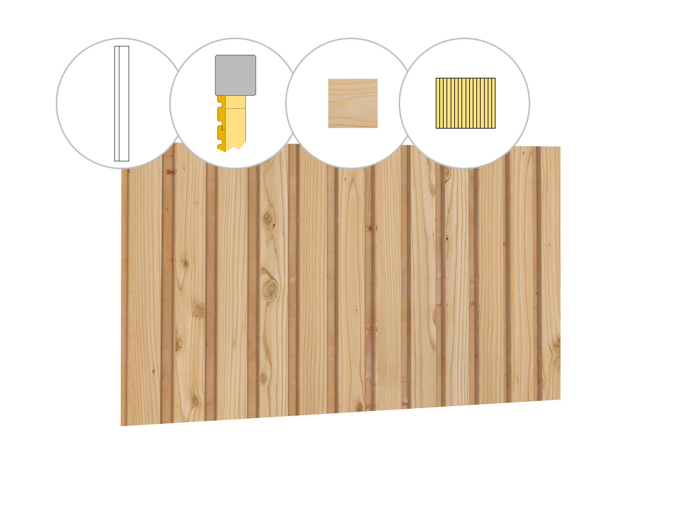 Rhombusprofiel vuren enkelzijdige achterwand D, 328,5 x 186 cm, onbehandeld.