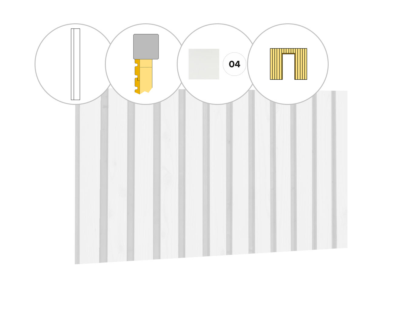 Rhombusprofiel vuren enkelzijdige voorwand D, t.b.v. enkele deur, 328,5 x 285 cm, wit gespoten.