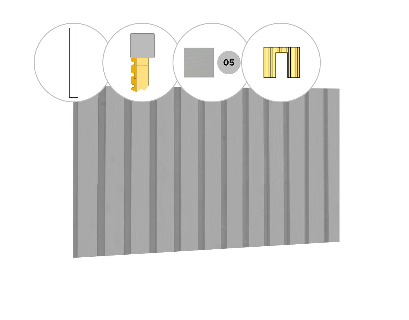 Rhombusprofiel vuren enkelzijdige wand A, t.b.v. enkele deur, 178,5 x 224 cm, lichtgrijs gespoten.