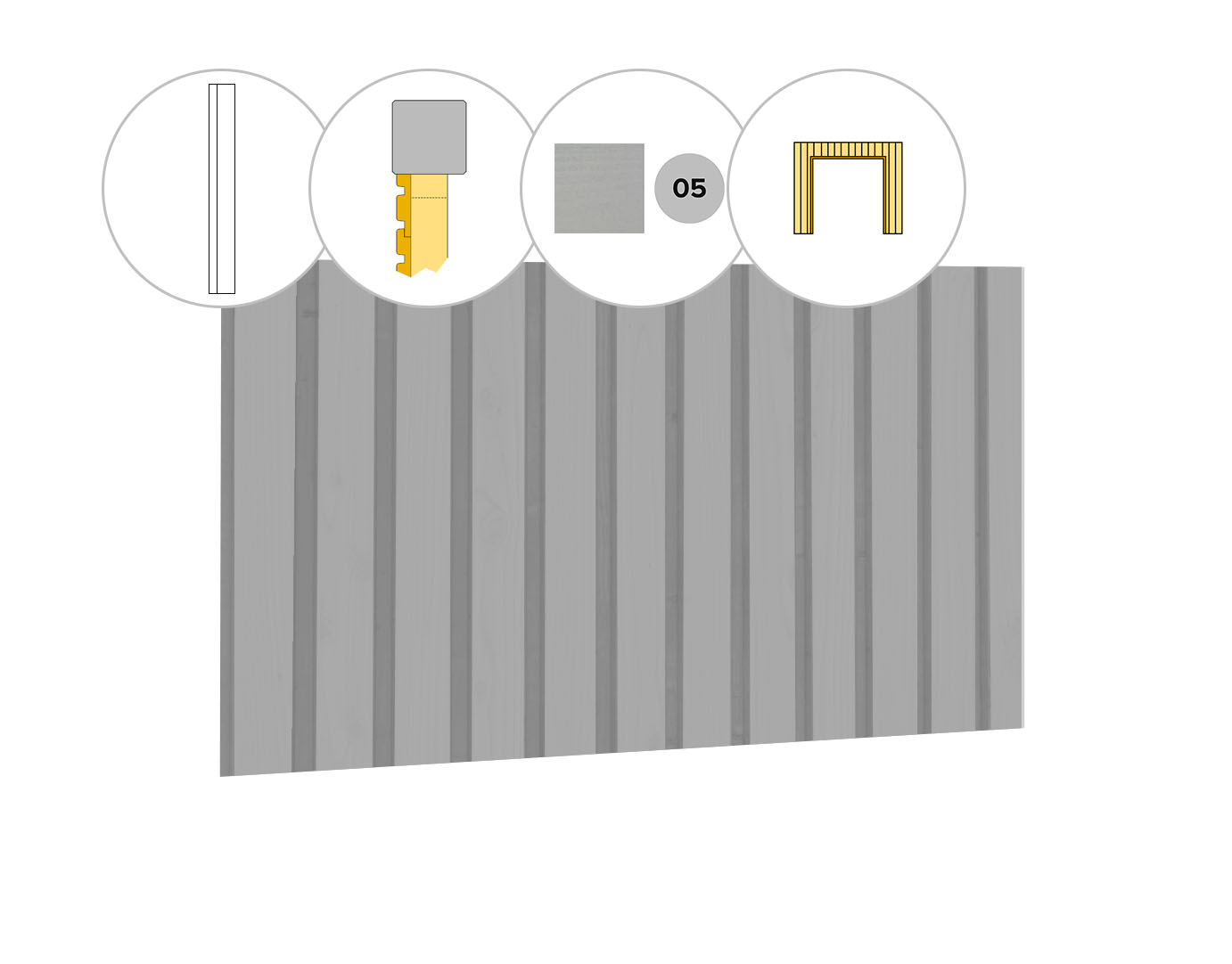 Rhombusprofiel vuren enkelzijdige wand B, t.b.v. dubbele deur, 228,5 x 224 cm, lichtgrijs gespoten.