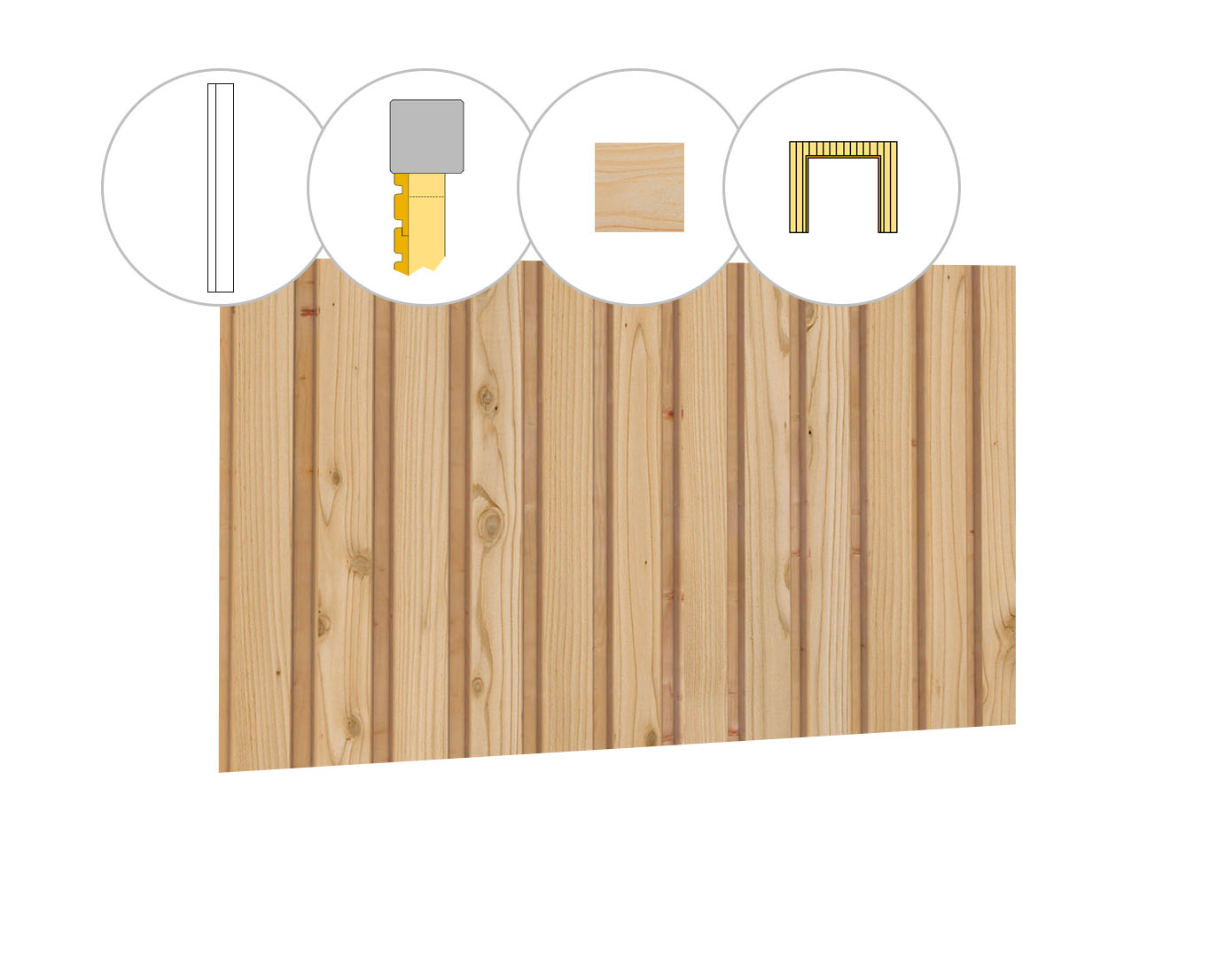 Rhombusprofiel vuren enkelzijdige wand B, t.b.v. dubbele deur, 228,5 x 224 cm, onbehandeld.