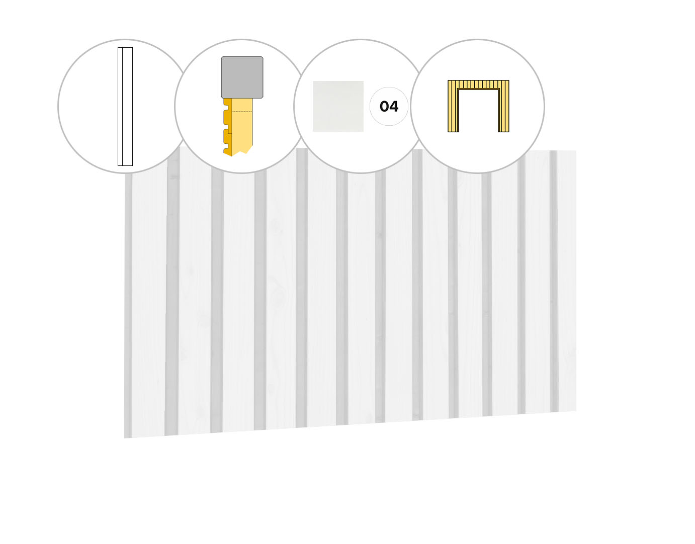 Rhombusprofiel vuren enkelzijdige wand B, t.b.v. dubbele deur, 228,5 x 224 cm, wit gespoten.