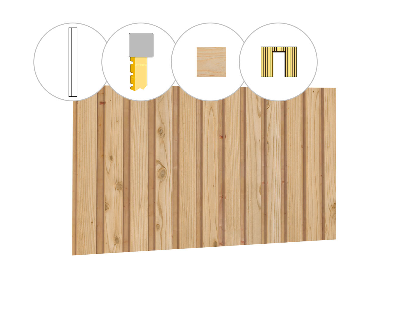 Rhombusprofiel vuren enkelzijdige wand B, t.b.v. enkele deur, 228,5 x 224 cm, onbehandeld.