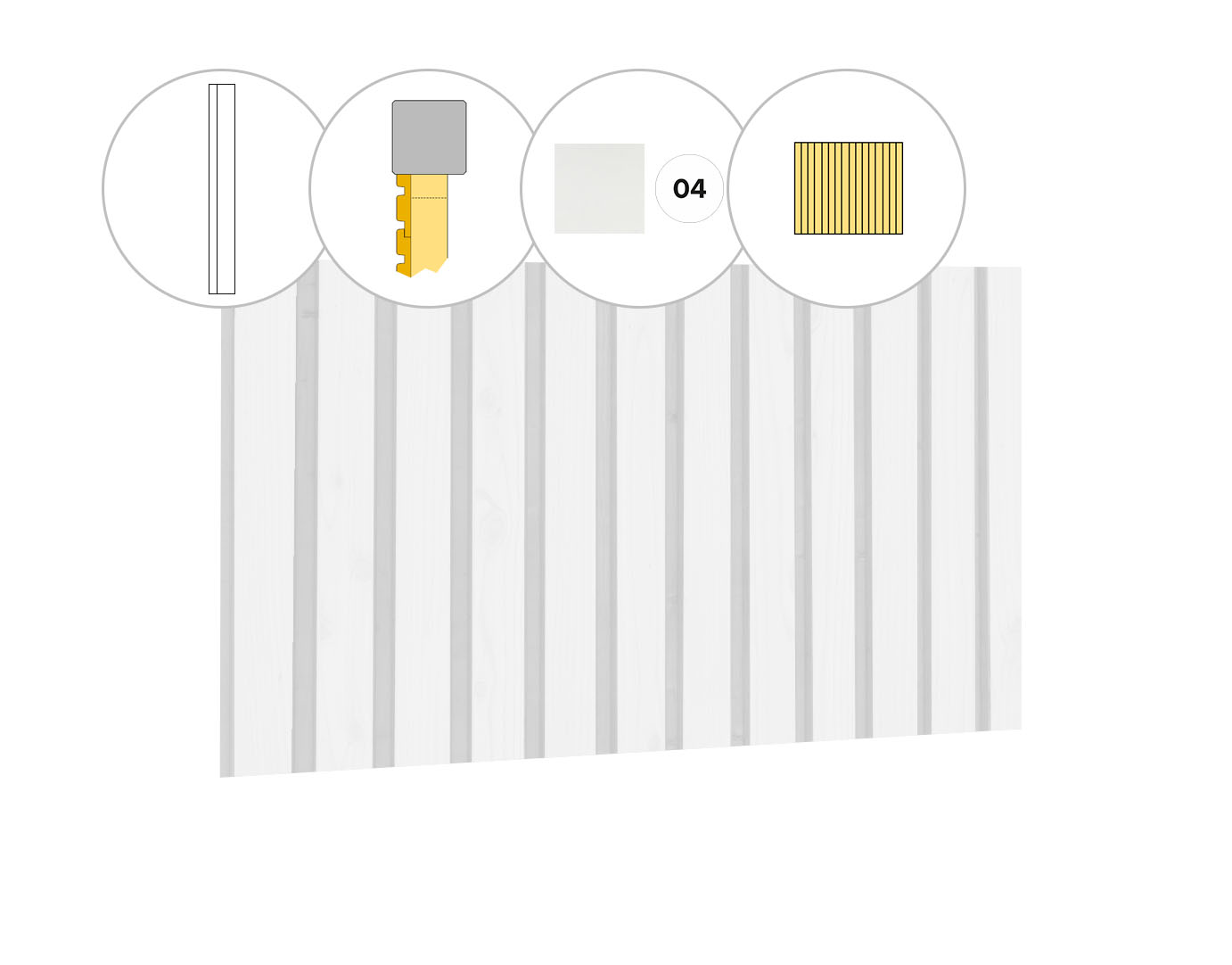 Rhombusprofiel vuren enkelzijdige zijwand C, breedte 278,5 cm, wit gespoten.