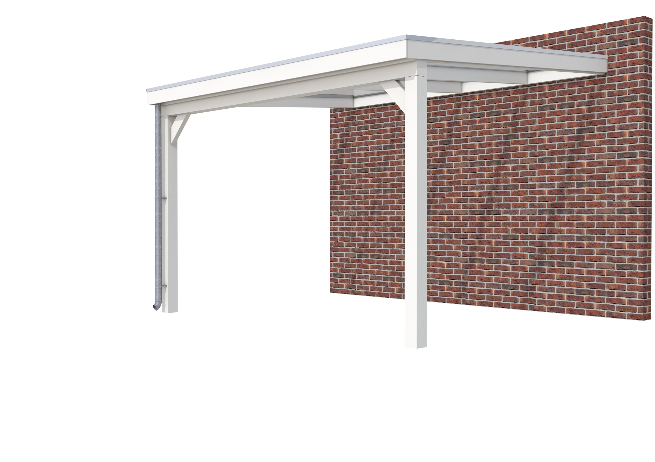 Veranda Classic 400 vuren, 412 x 360 cm, dakplaten helder, wit gespoten.