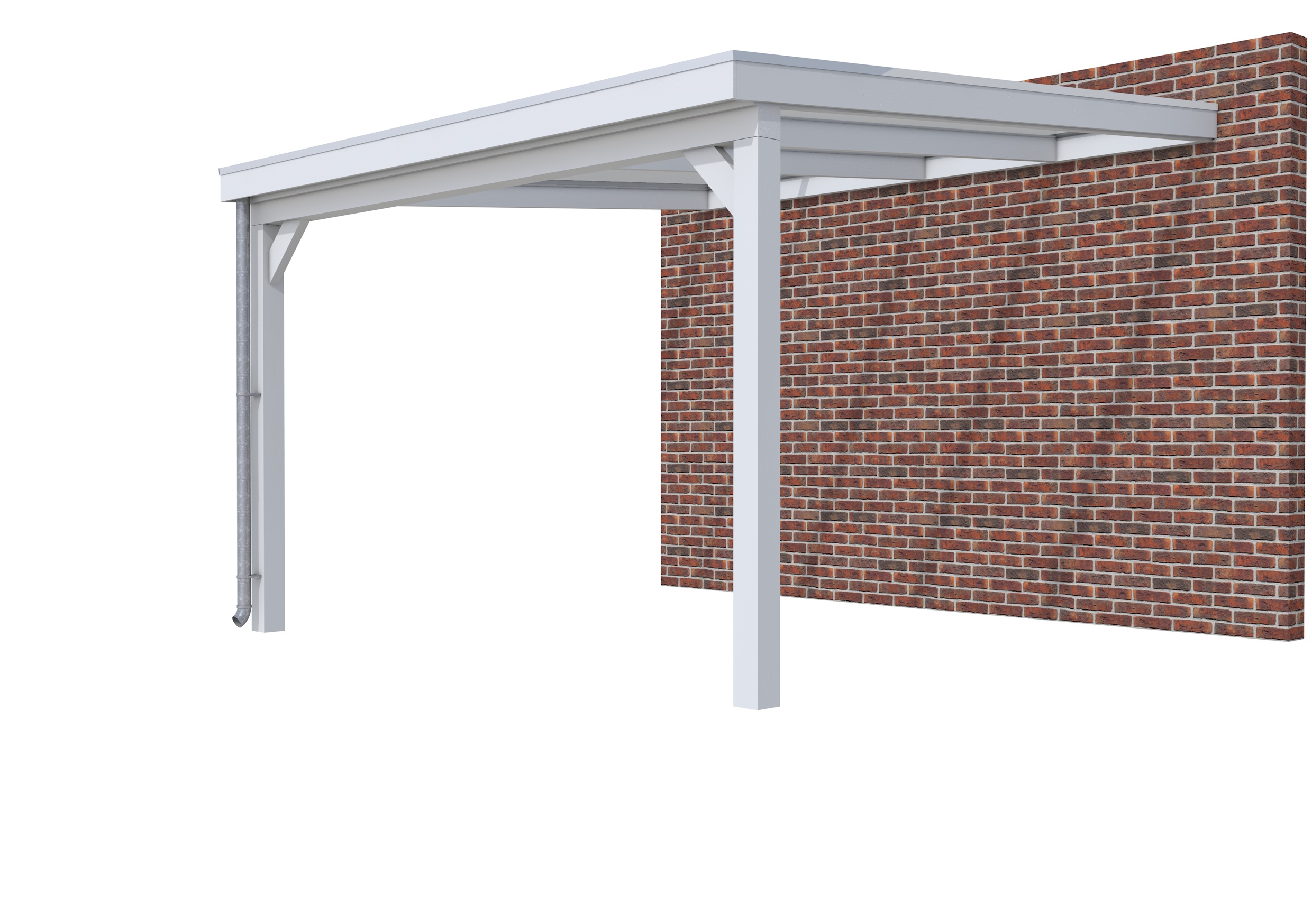 Veranda Classic 400 vuren, 412 x 410 cm, dakplaten helder, lichtgrijs gespoten.