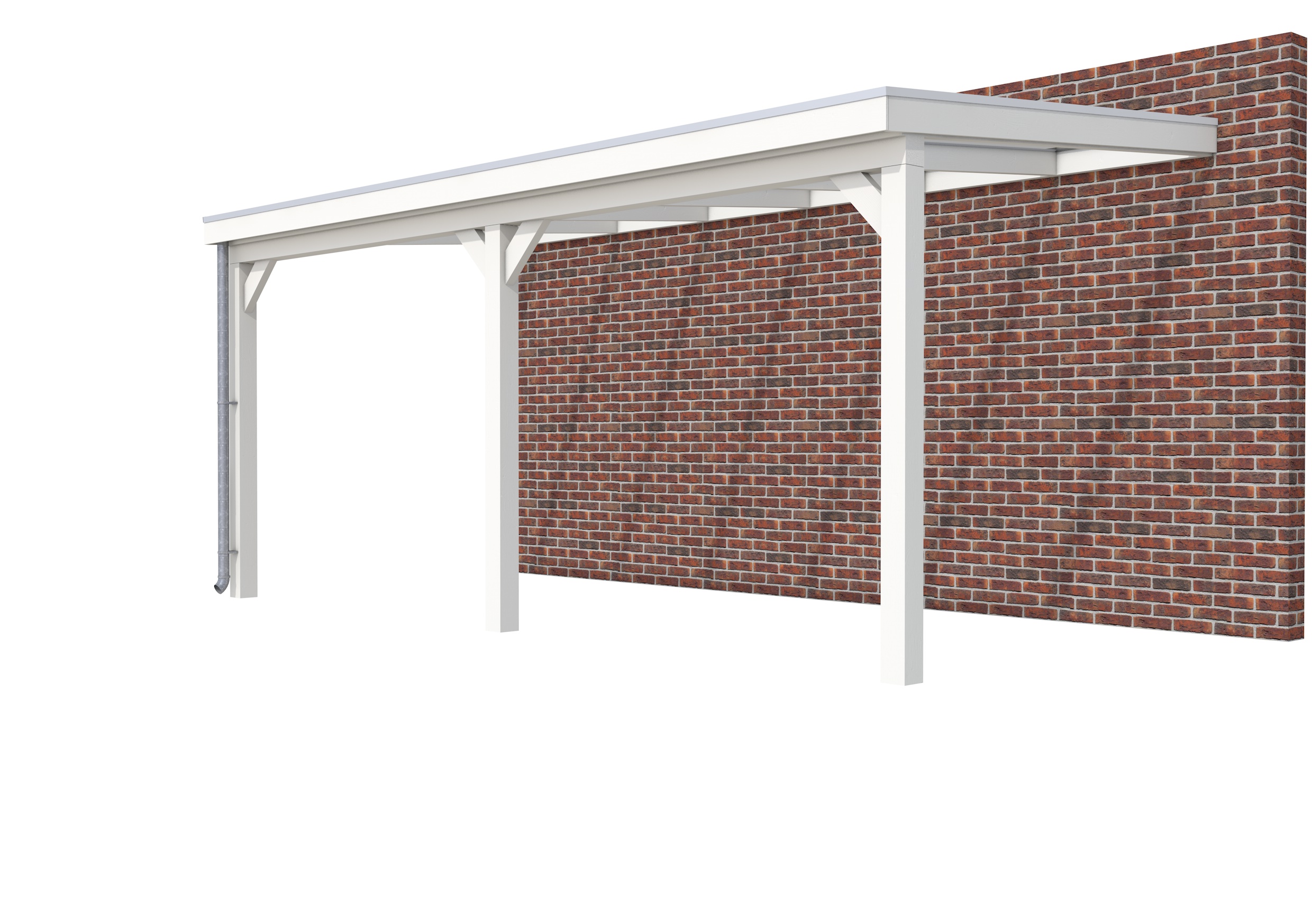 Veranda Classic 600 vuren, 612 x 310 cm, dakplaten helder, wit gespoten.