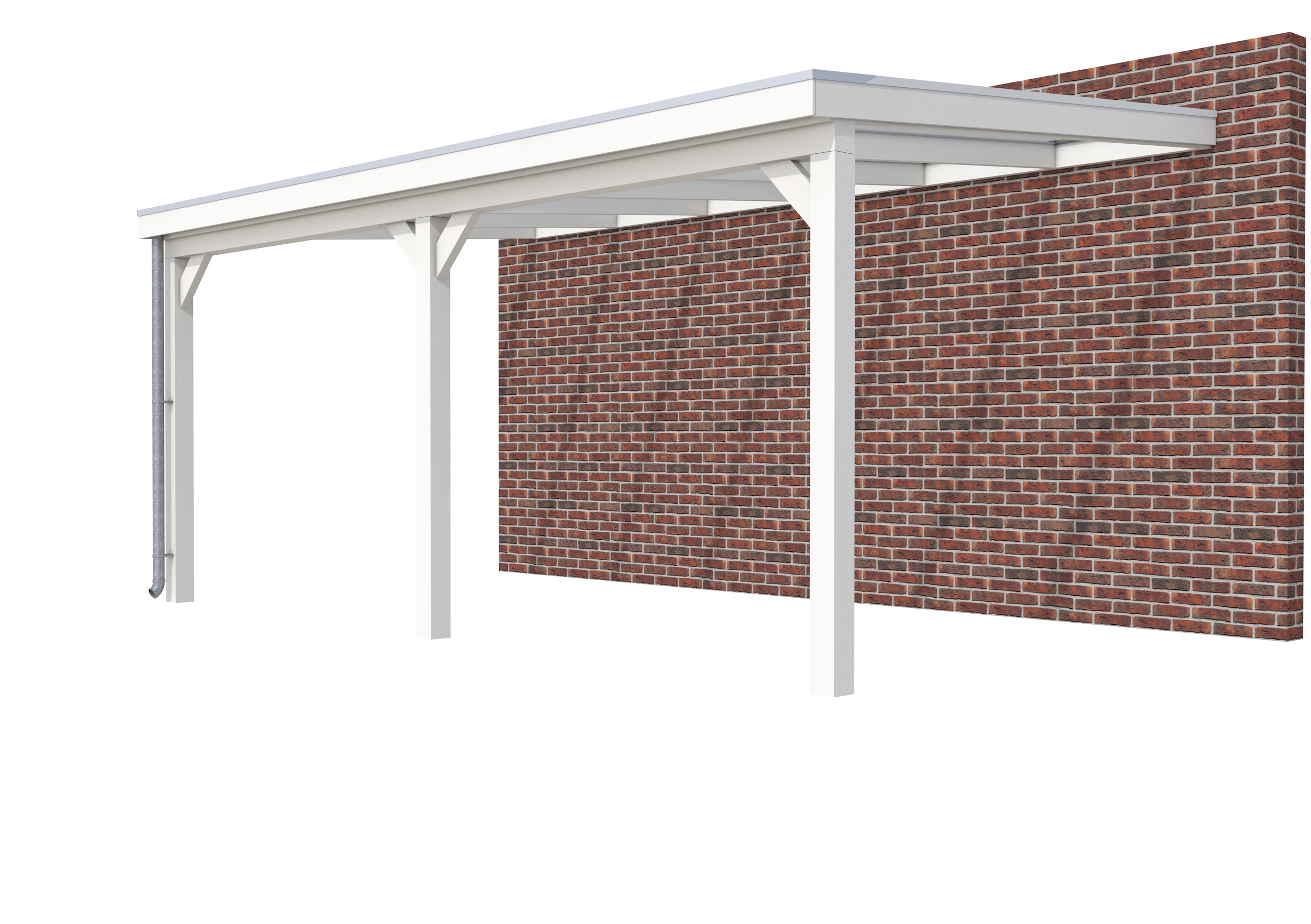 Veranda Classic 600 vuren, 612 x 360 cm, dakplaten helder, wit gespoten.