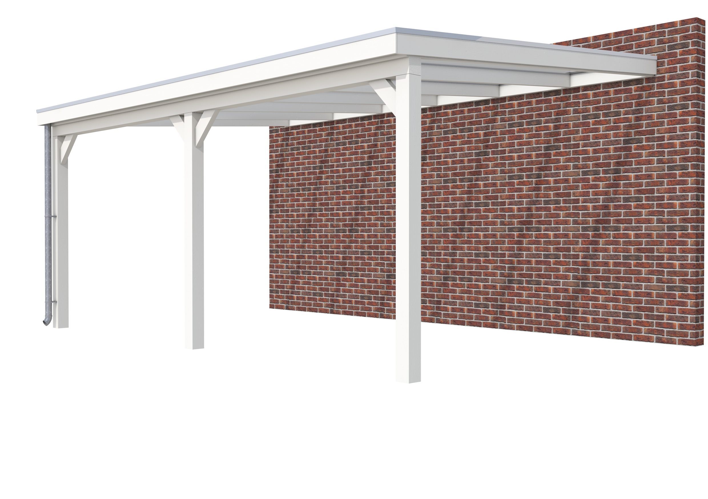 Veranda Classic 600 vuren, 612 x 410 cm, dakplaten helder, wit gespoten.