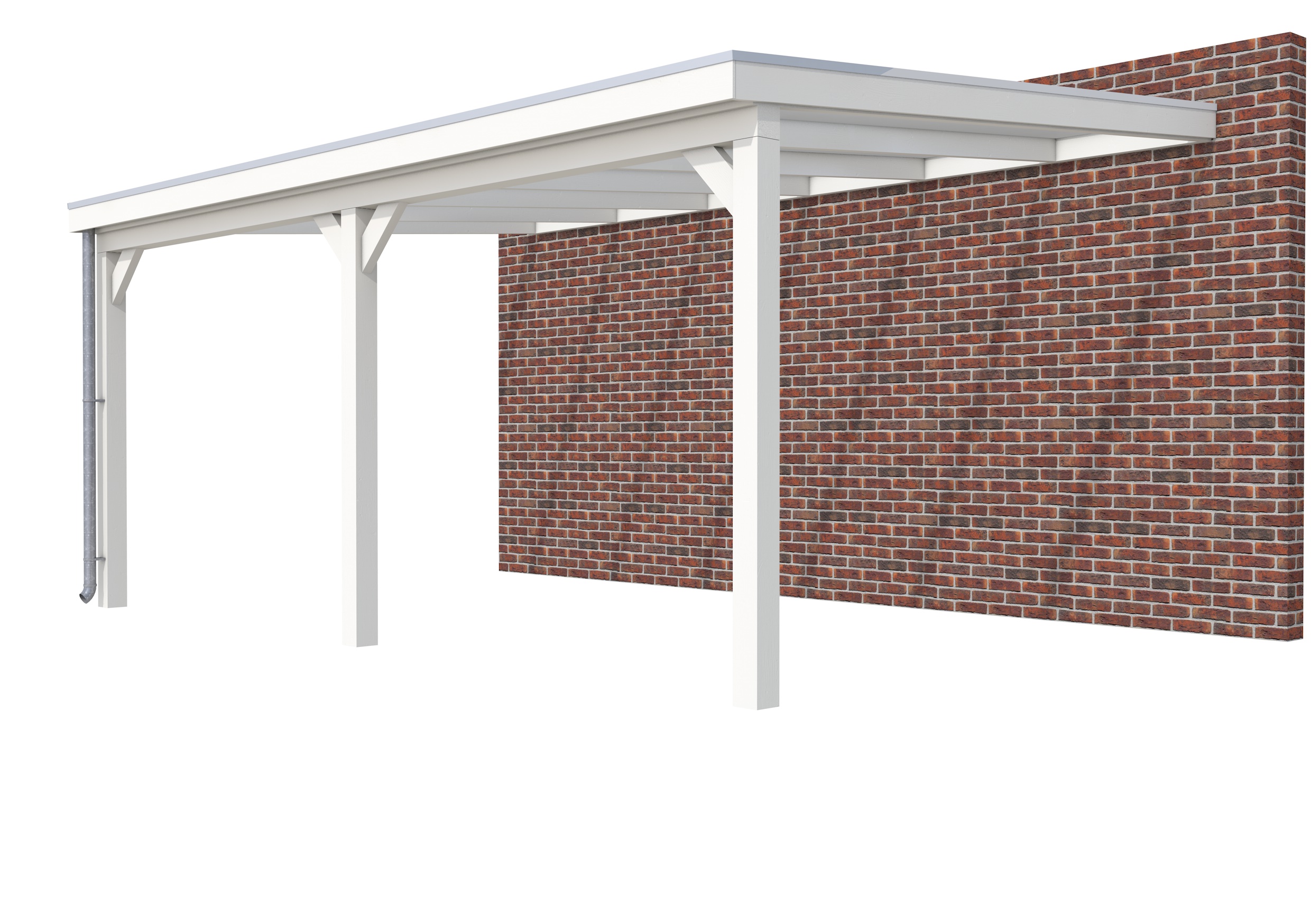 Veranda Classic 600 vuren, 612 x 410 cm, dakplaten opaal, wit gespoten.