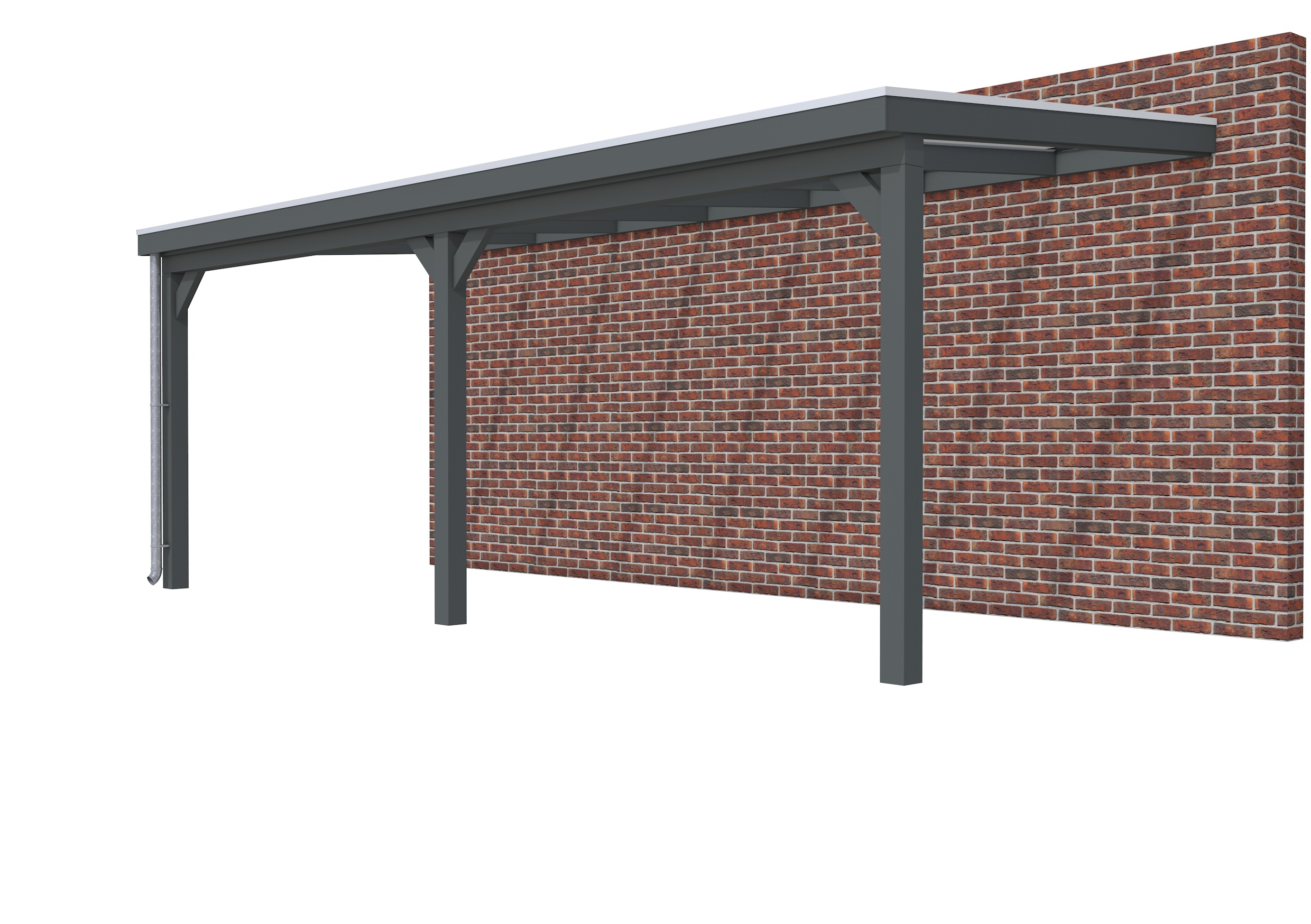 Veranda Classic 700 vuren, 712 x 310 cm, dakplaten helder, antraciet gespoten.