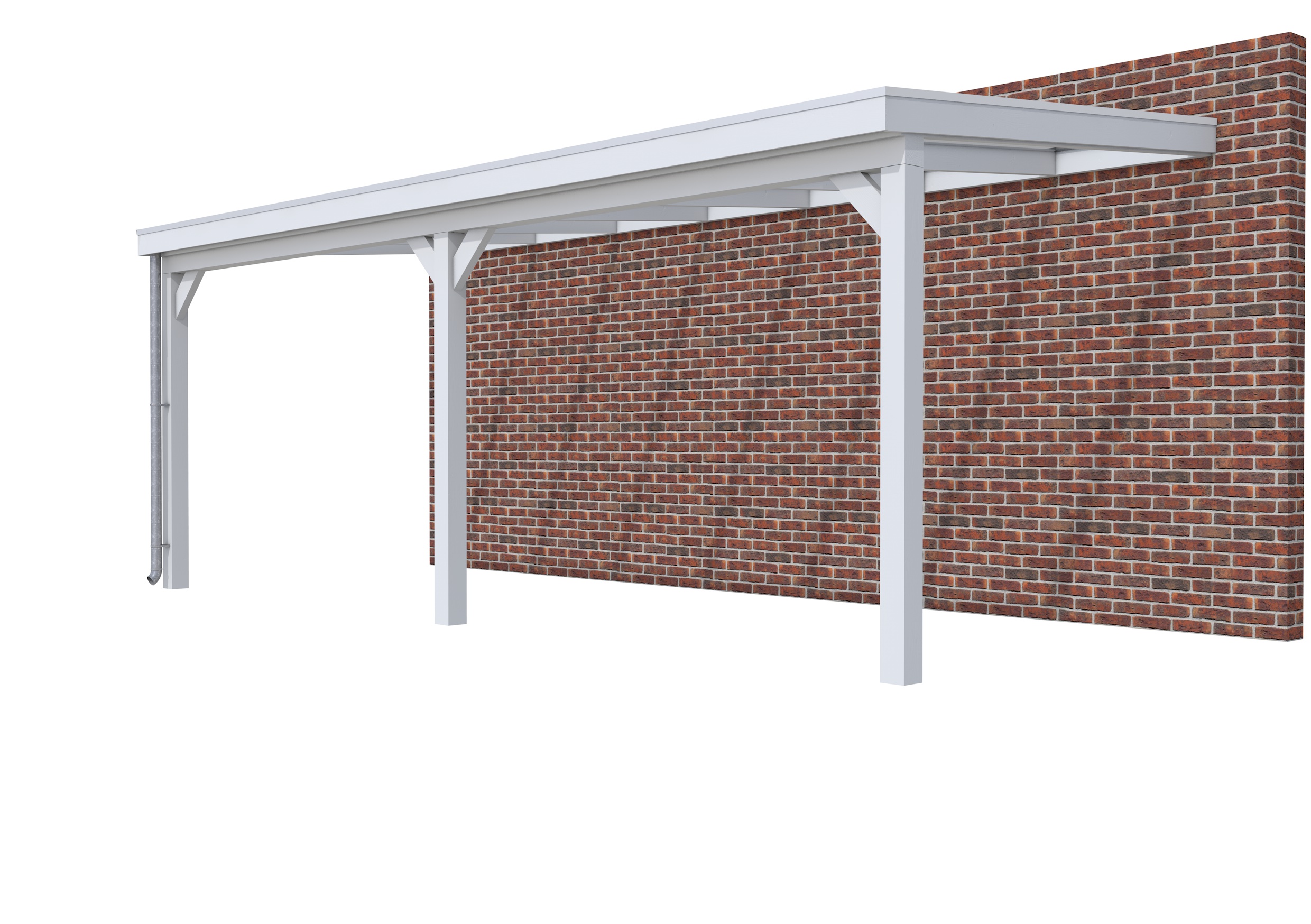 Veranda Classic 700 vuren, 712 x 310 cm, dakplaten helder, lichtgrijs gespoten.