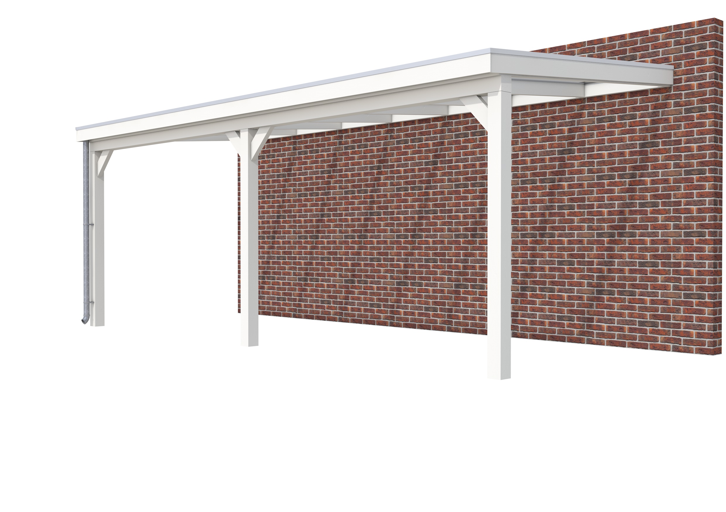 Veranda Classic 700 vuren, 712 x 310 cm, dakplaten helder, wit gespoten.