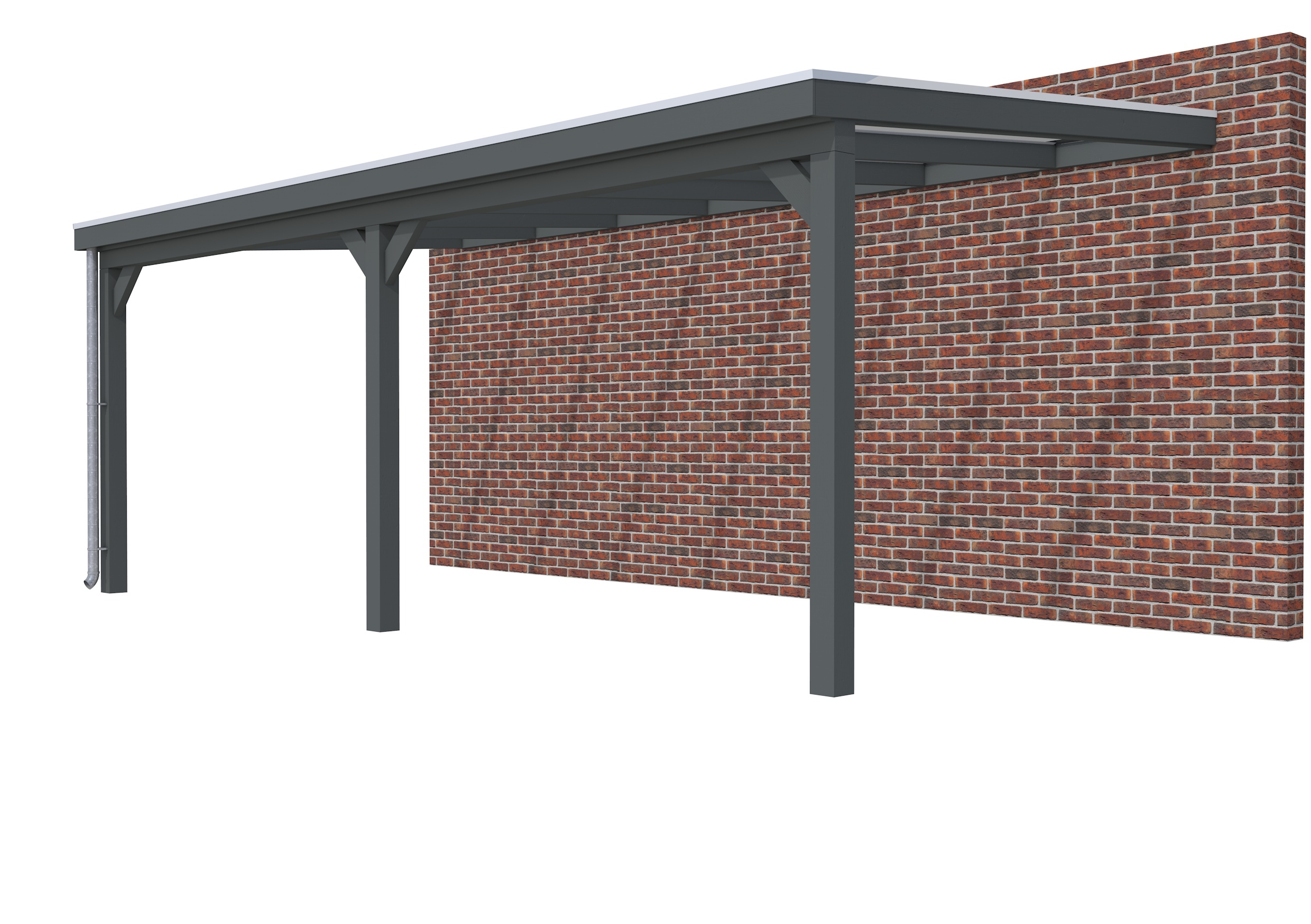 Veranda Classic 700 vuren, 712 x 360 cm, dakplaten helder, antraciet gespoten.
