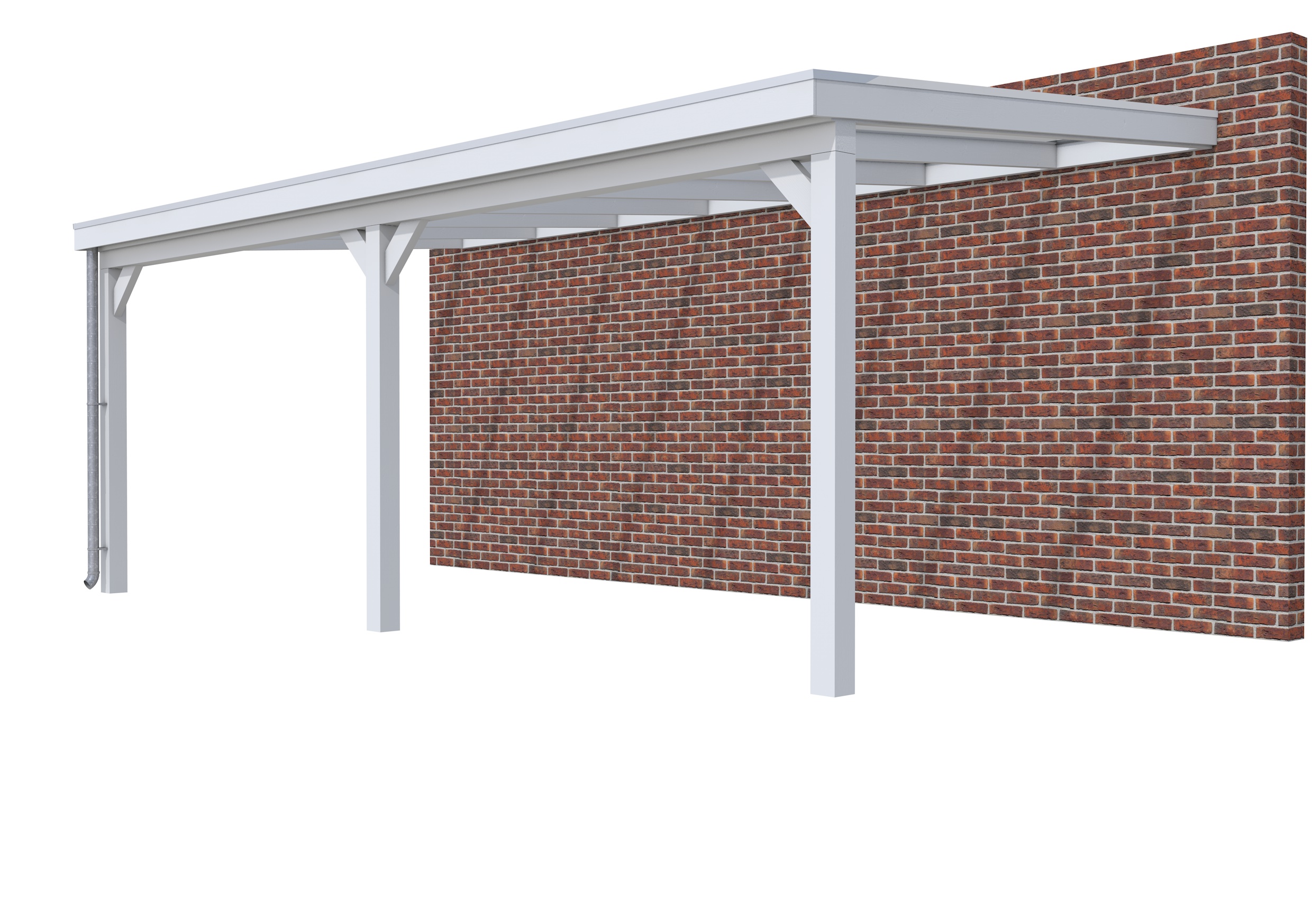 Veranda Classic 700 vuren, 712 x 360 cm, dakplaten helder, lichtgrijs gespoten.