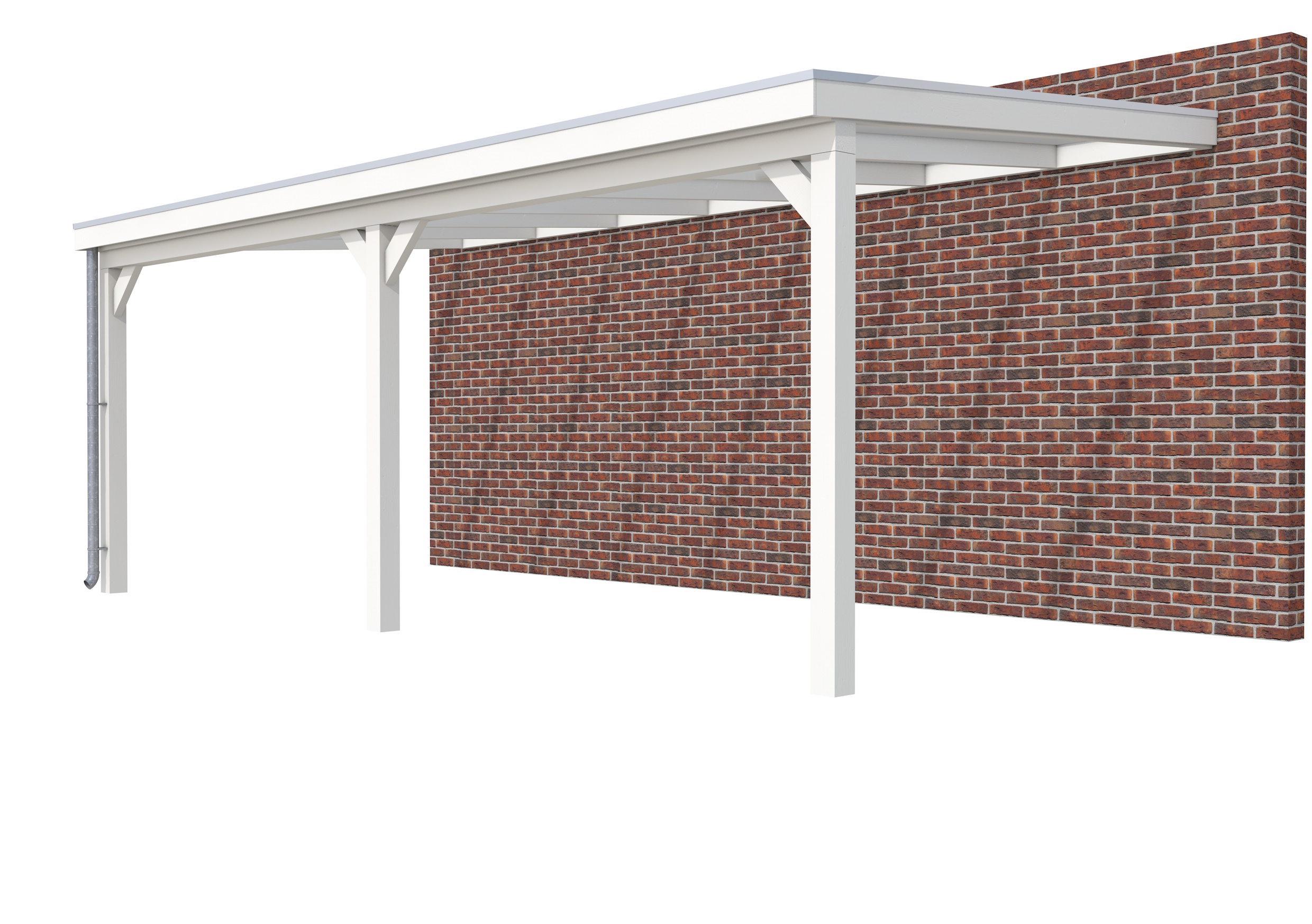 Veranda Classic 700 vuren, 712 x 360 cm, dakplaten opaal, wit gespoten.