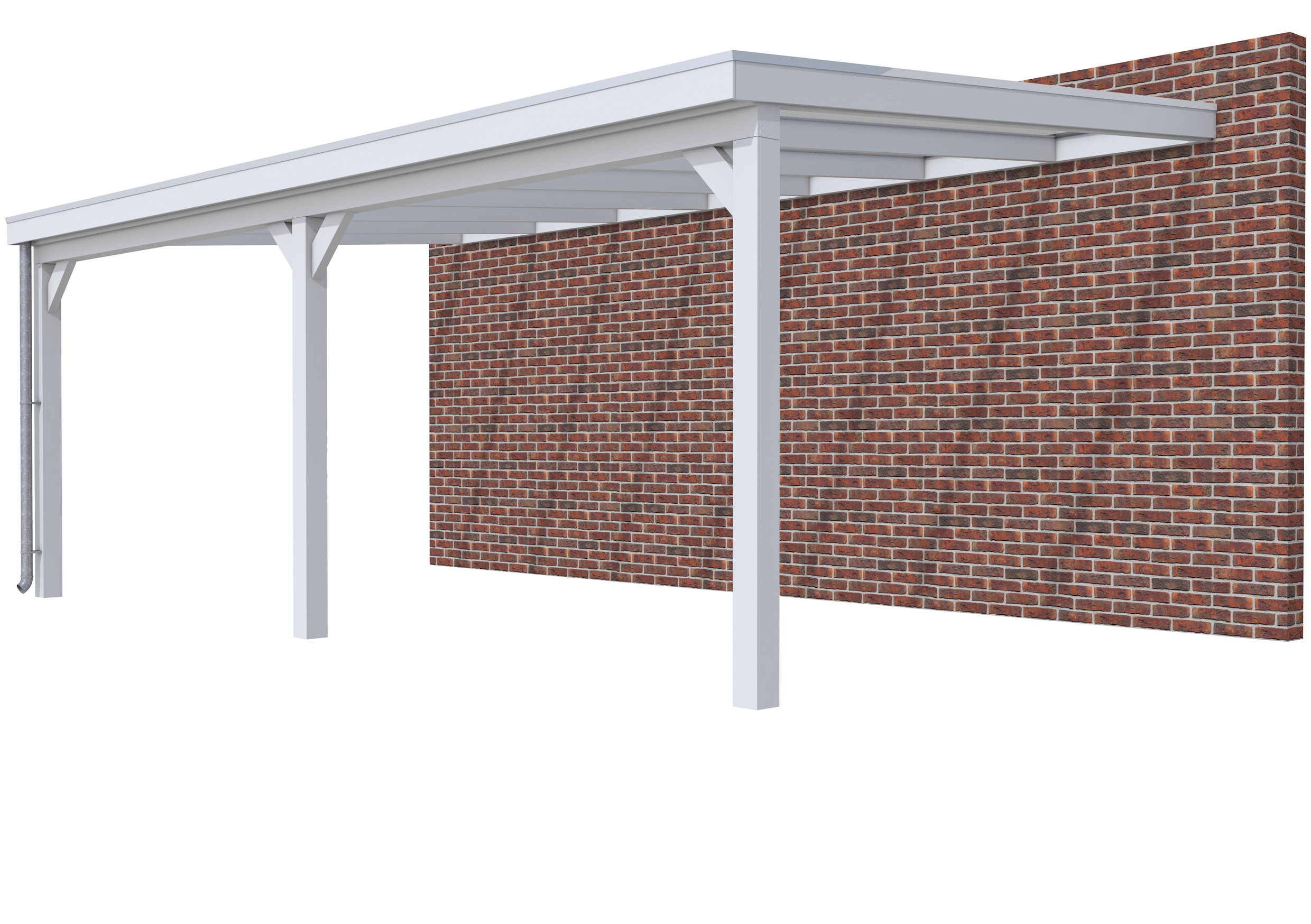 Veranda Classic 700 vuren, 712 x 410 cm, dakplaten helder, lichtgrijs gespoten.