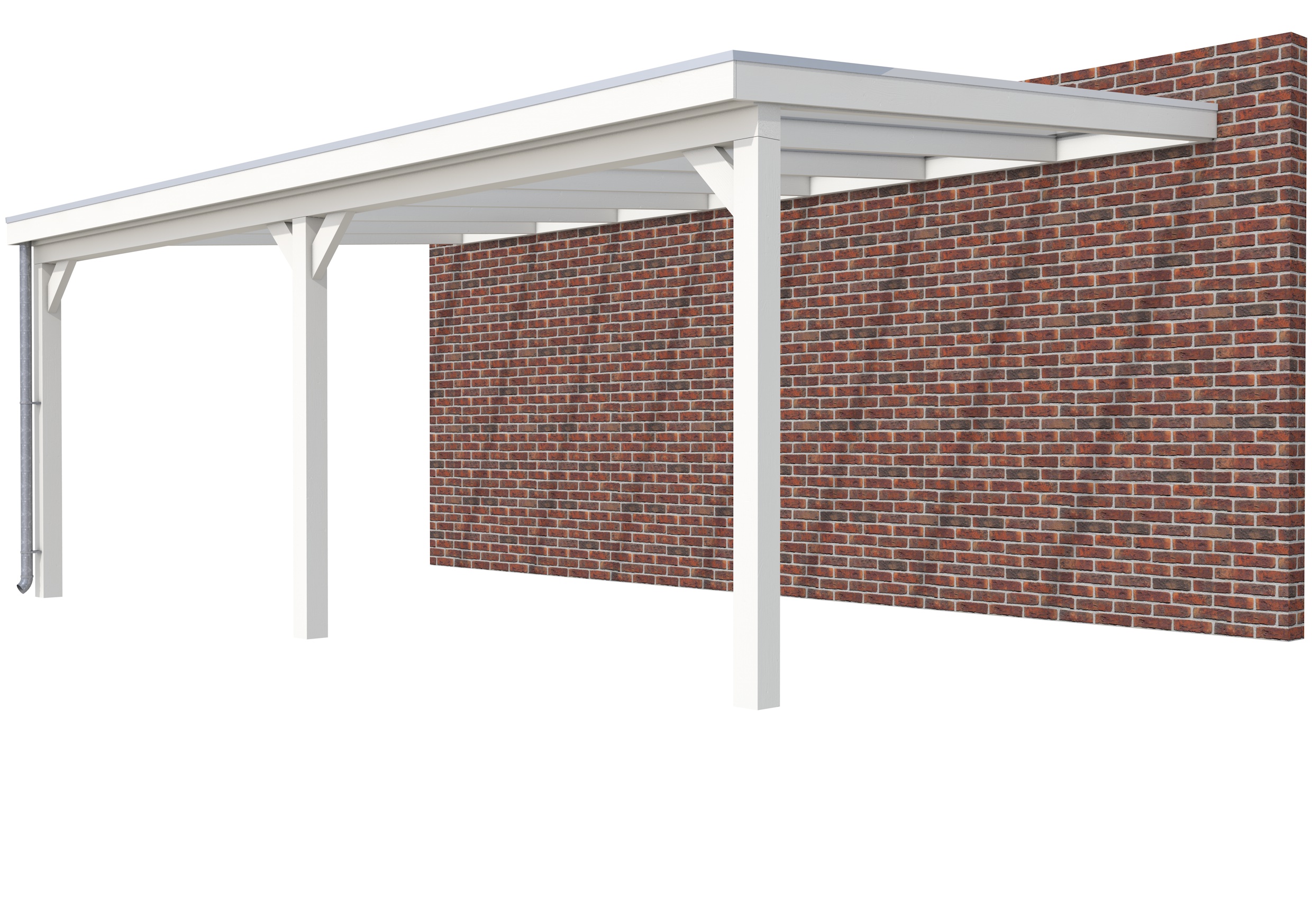 Veranda Classic 700 vuren, 712 x 410 cm, dakplaten helder, wit gespoten.