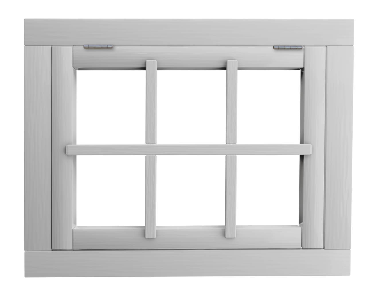 Vuren 6-ruits uitzetraam, 89,9 x 70,3 cm, lichtgrijs gespoten.