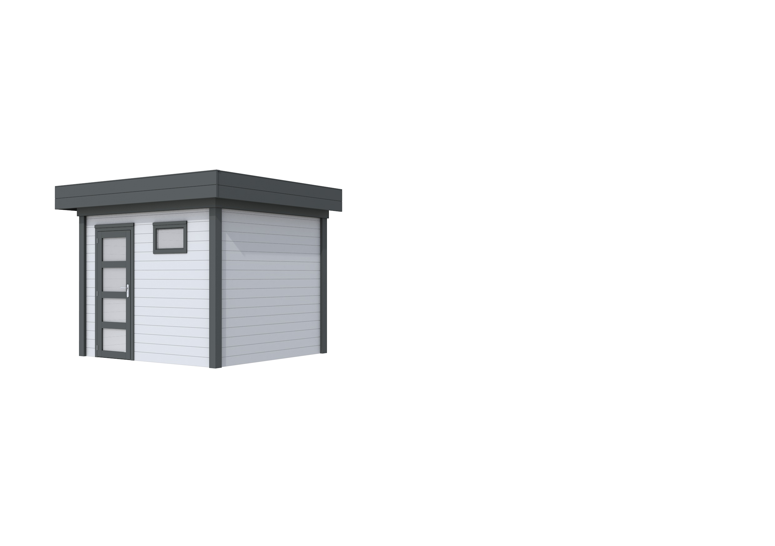 Vuren Topvision Bonte Kraai, 300 x 250 cm, wanden lichtgrijs en basis antraciet.