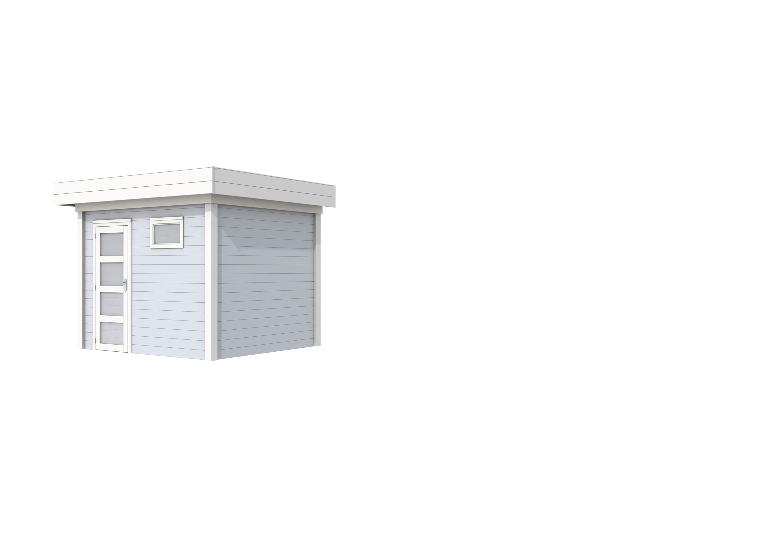 Vuren Topvision Bonte Kraai, 300 x 250 cm, wanden lichtgrijs en basis wit.