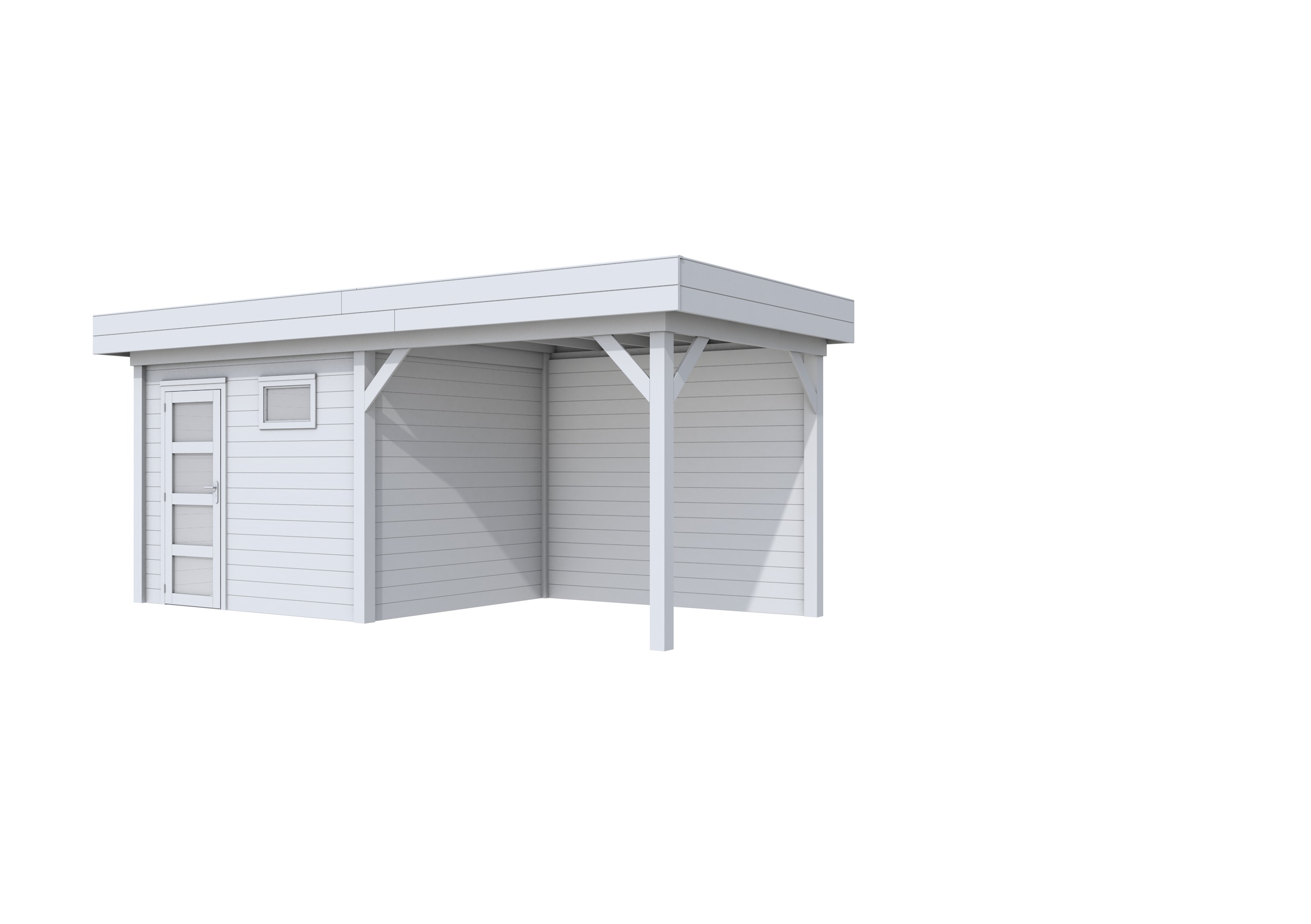 Vuren Topvision Bonte Kraai, 300 x 250 en luifel 300 cm, lichtgrijs gespoten.