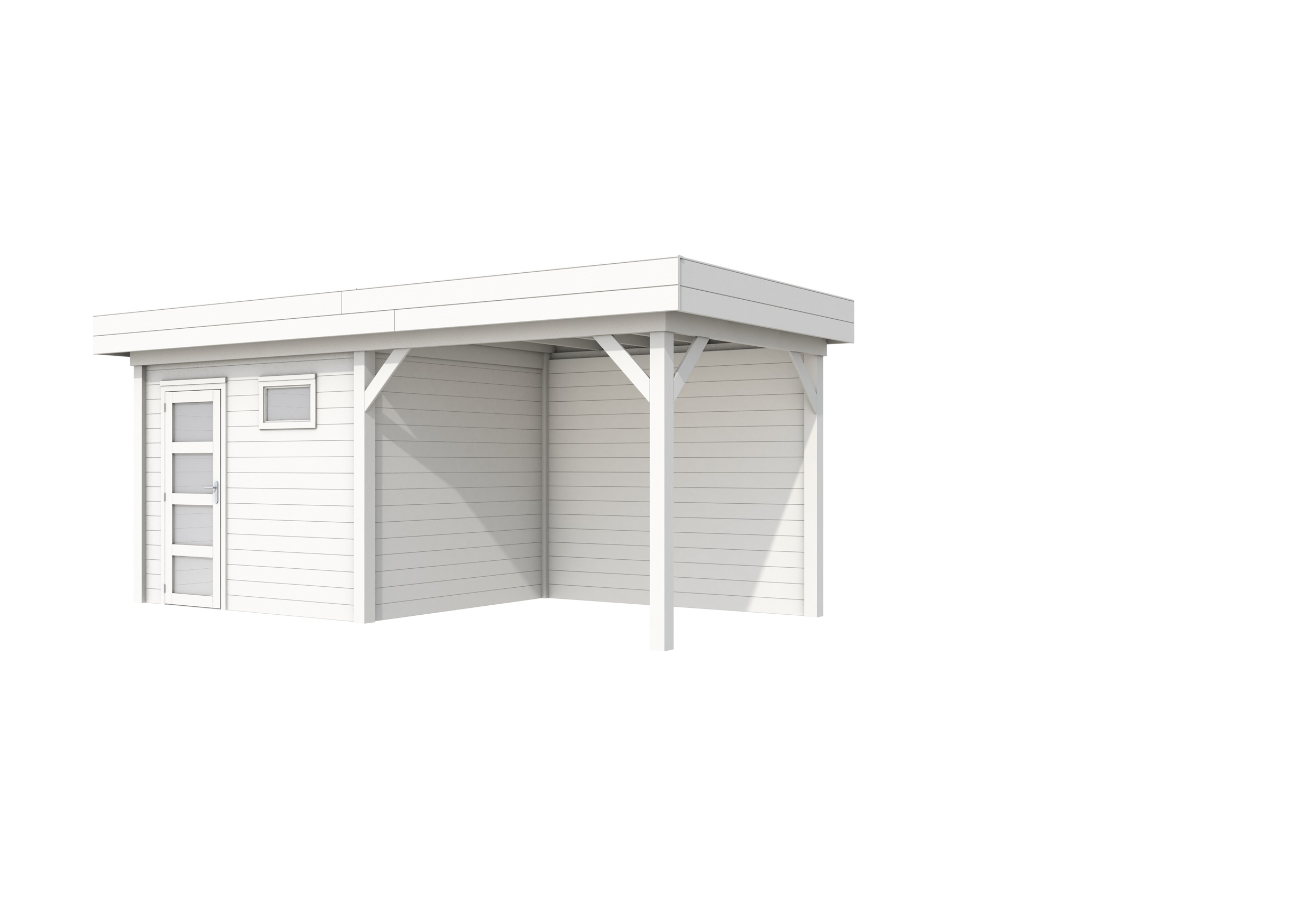 Vuren Topvision Bonte Kraai, 300 x 250 en luifel 300 cm, wit gespoten.