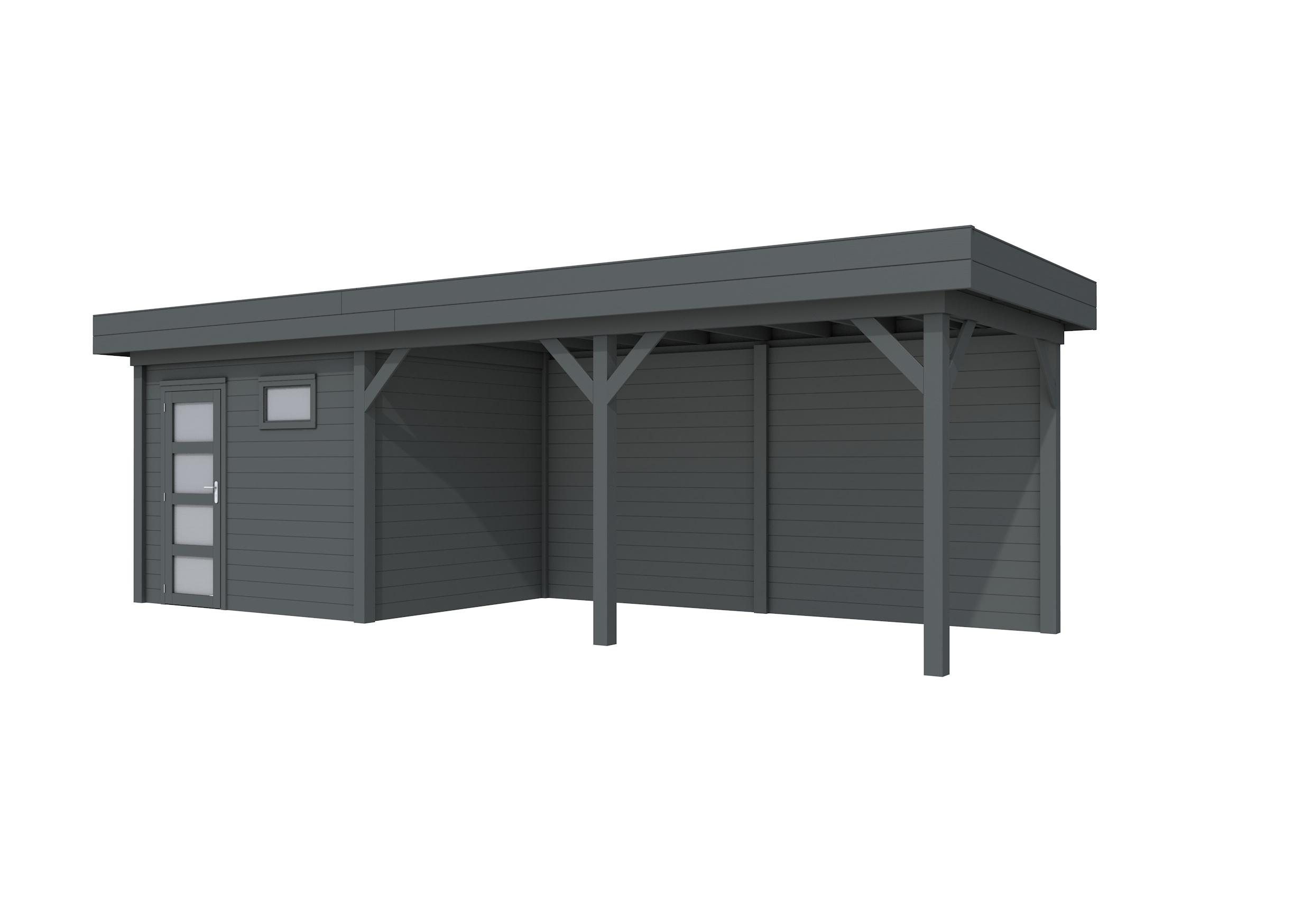 Vuren Topvision Bonte Kraai, 300 x 250 en luifel 500 cm, antraciet gespoten.